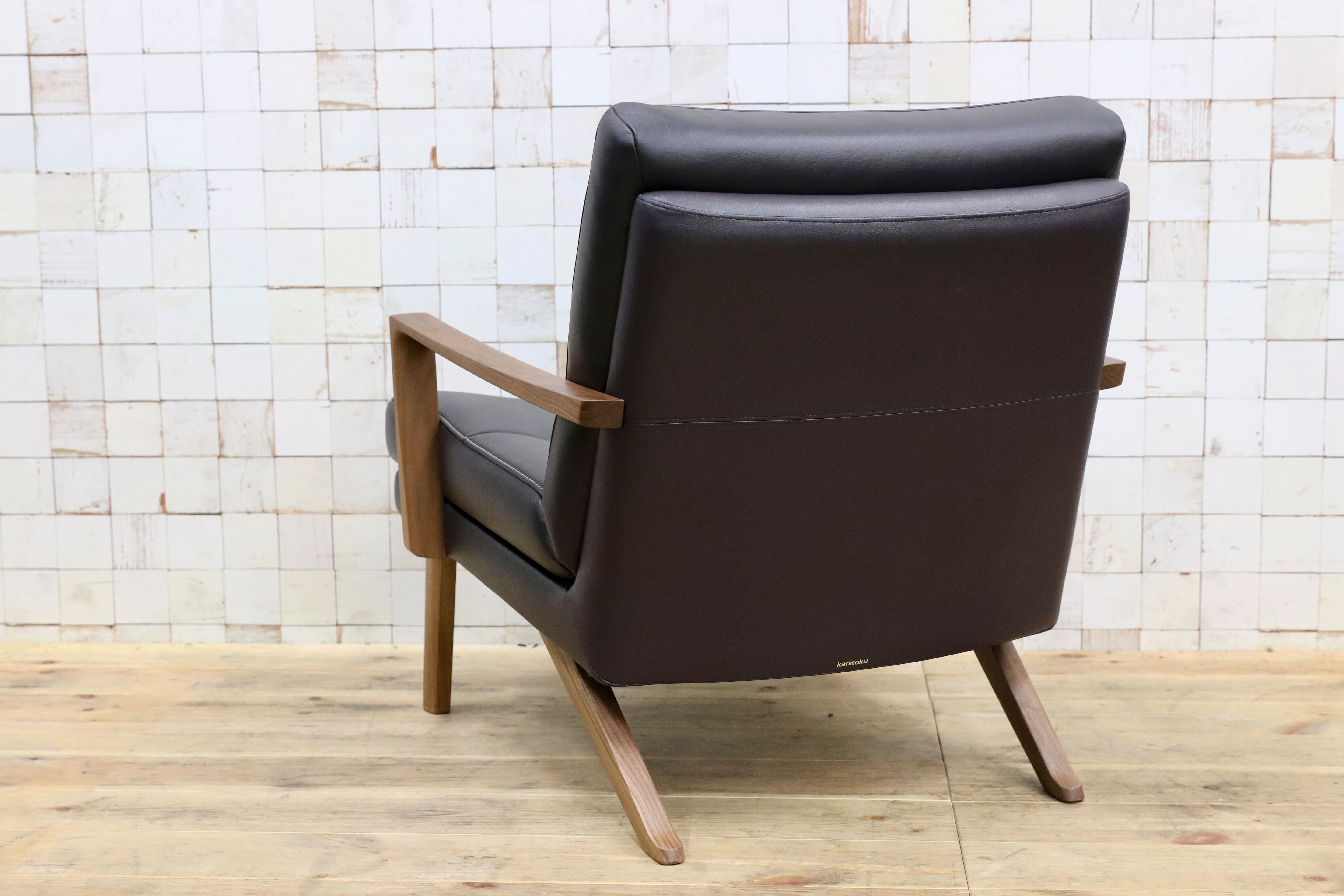 GMIS426A○karimoku / カリモク ZU16 1人掛けソファ シングルソファ アームチェア ウォールナット 本革 レザー ネイビー色 定価約16.7万