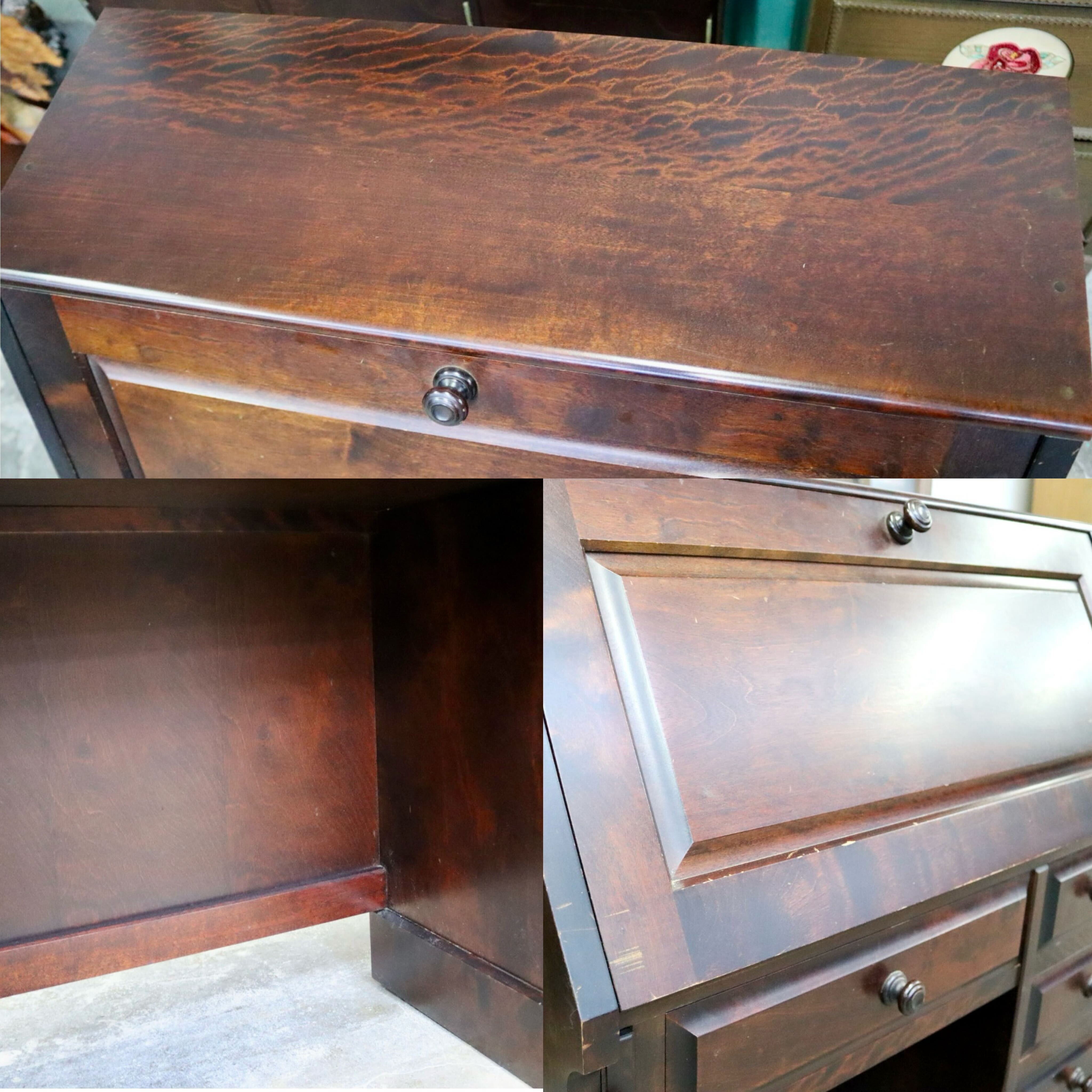 GMIS324○北海道民芸家具 ライティングビューロー デスク 学習机 勉強机 樺材 無垢 作業台 和室 座敷 和家具 古民家 和モダン アンティーク