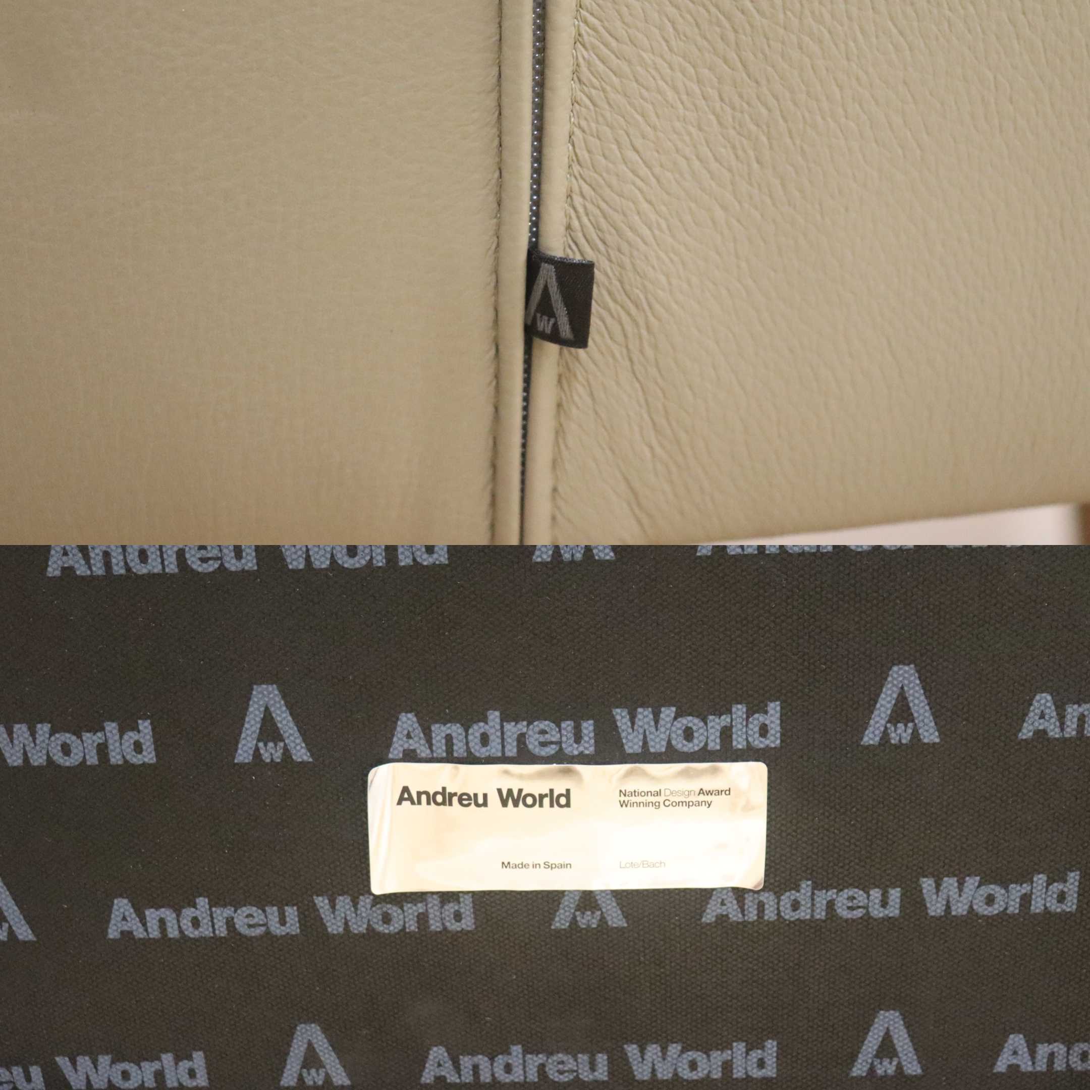 GMGN421V○Andreu World / アンドリュー・ワールド Brandy アームチェア 椅子 本革 レザー ベージュ モダン 定価約20万 展示品