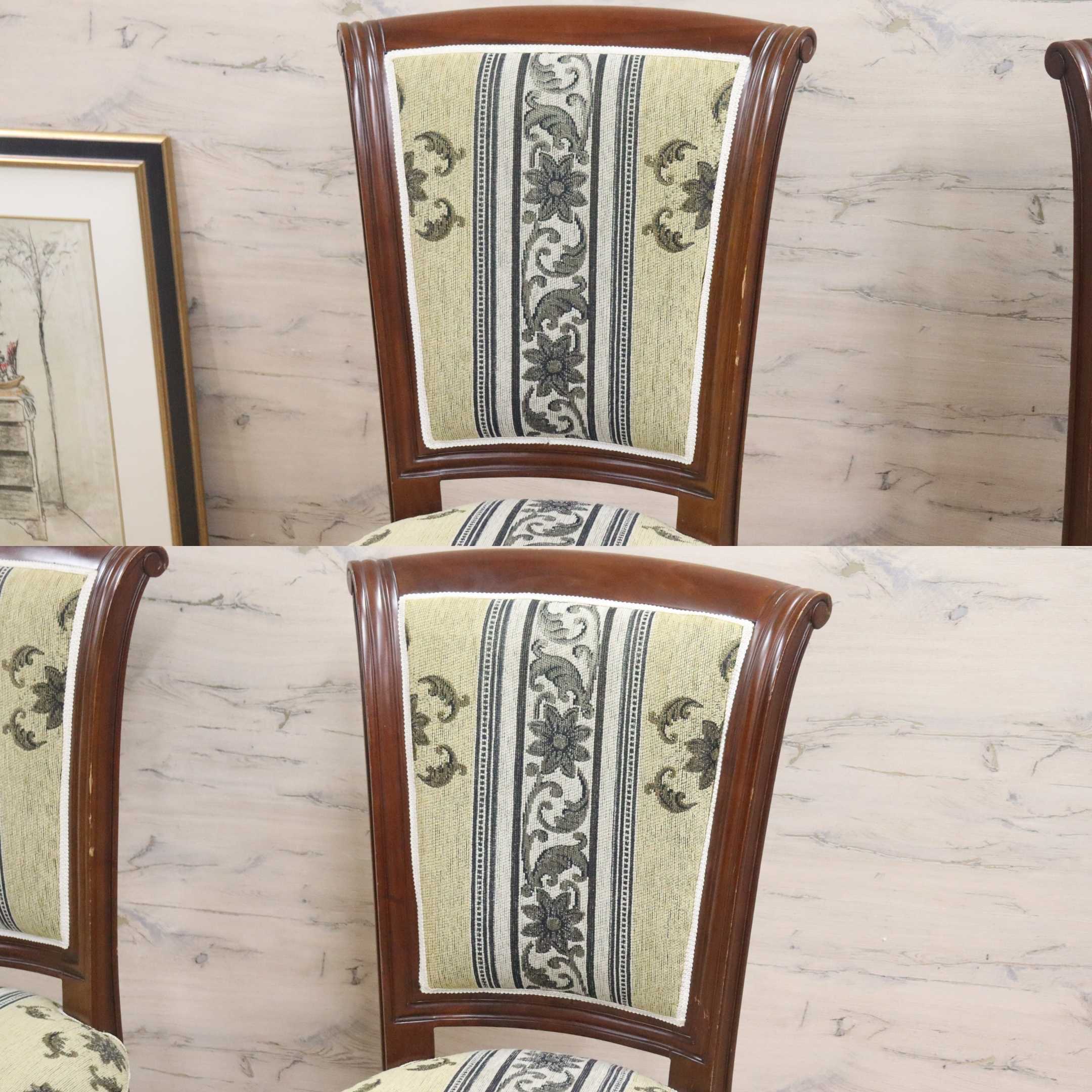 GMGN488E○イタリア製 ダイニングチェア アームレスチェア 椅子 マホガニー材 ファブリック 花柄 クラシック 西洋 ヨーロピアン 2脚セット