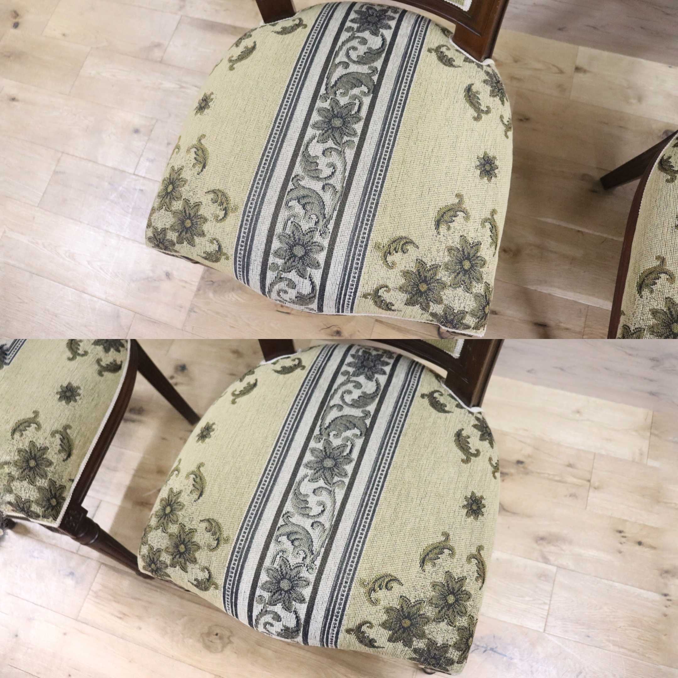 GMGN488E○イタリア製 ダイニングチェア アームレスチェア 椅子 マホガニー材 ファブリック 花柄 クラシック 西洋 ヨーロピアン 2脚セット