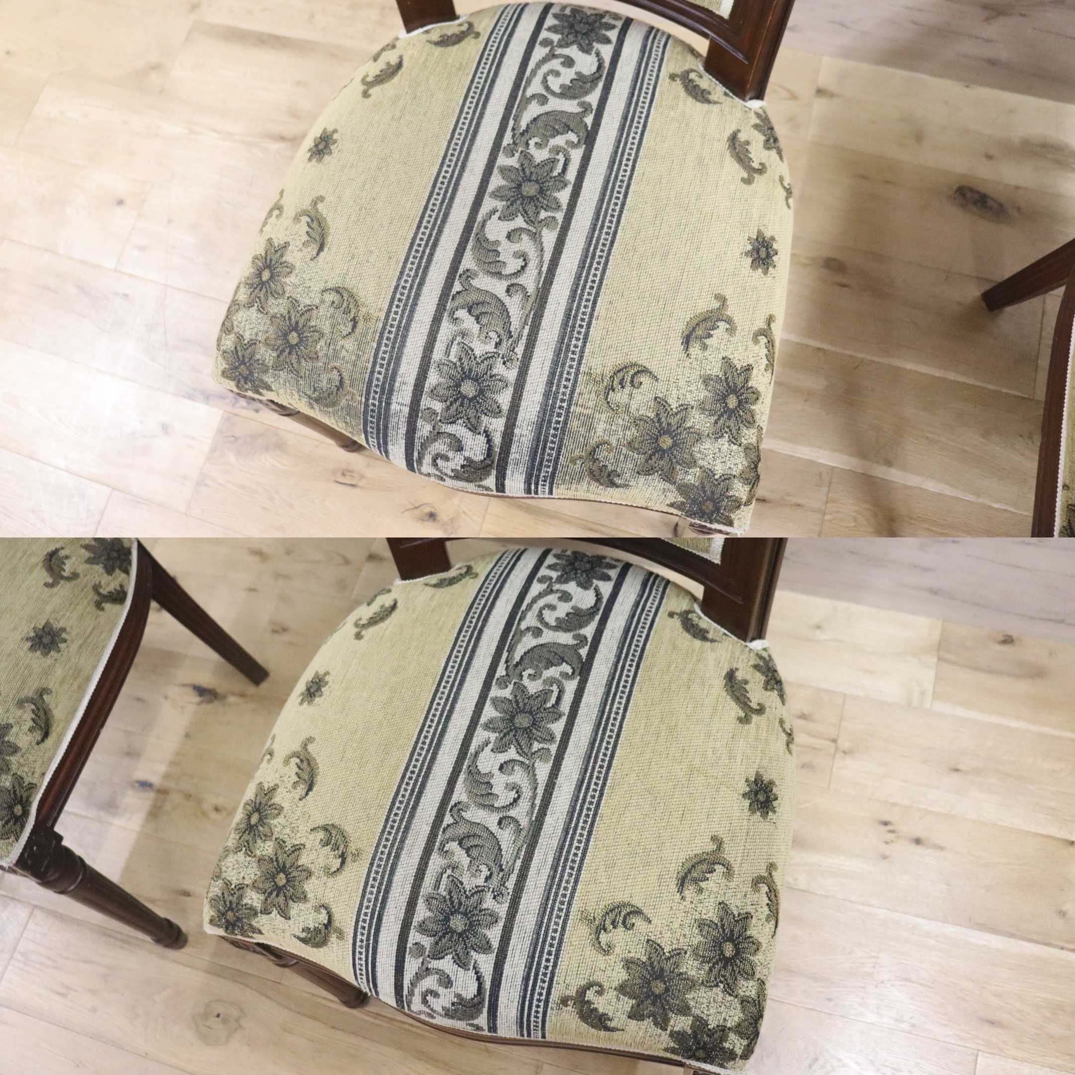 GMGN488F○イタリア製 ダイニングチェア アームレスチェア 椅子 マホガニー材 ファブリック 花柄 クラシック 西洋 ヨーロピアン 2脚セット