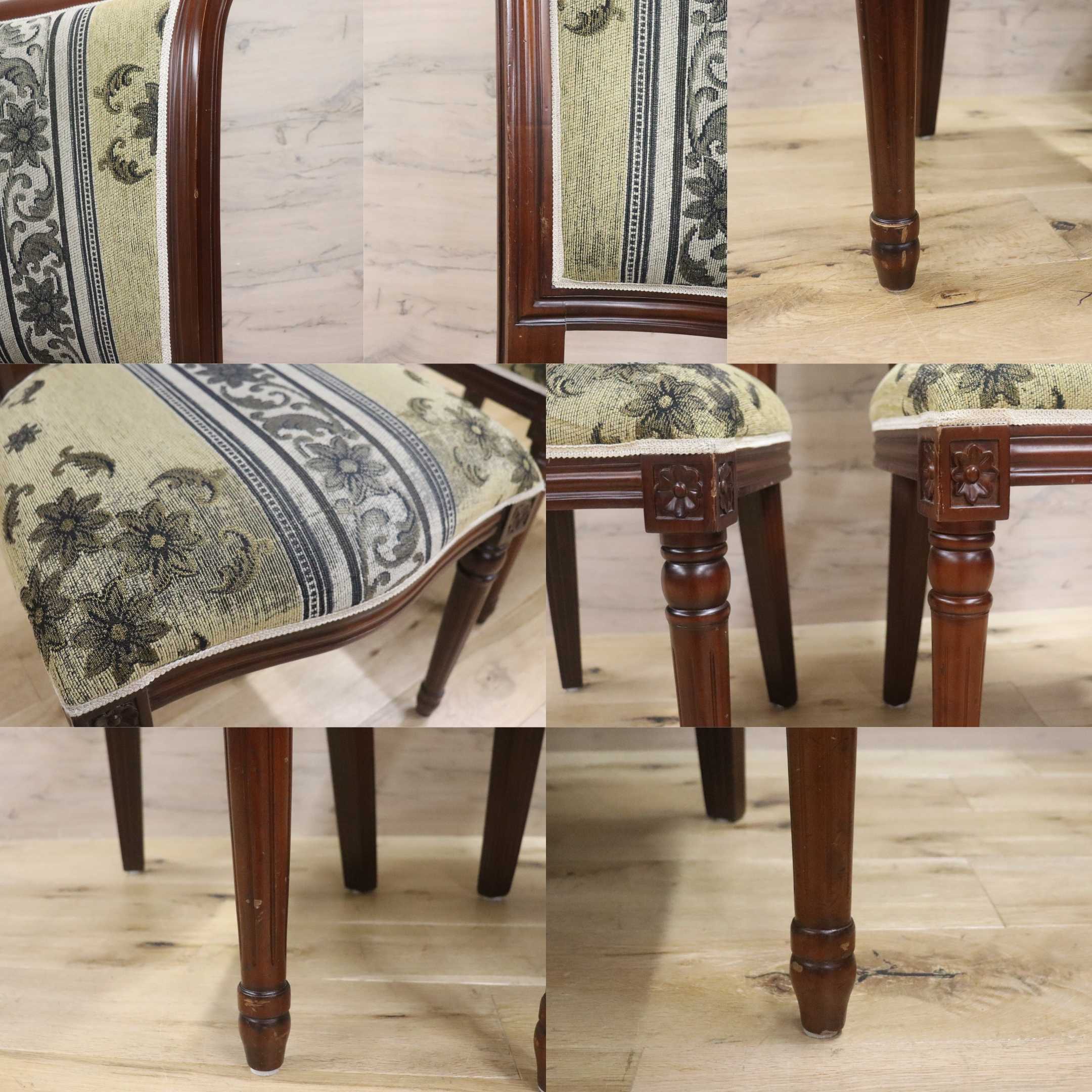 GMGN488F○イタリア製 ダイニングチェア アームレスチェア 椅子 マホガニー材 ファブリック 花柄 クラシック 西洋 ヨーロピアン 2脚セット
