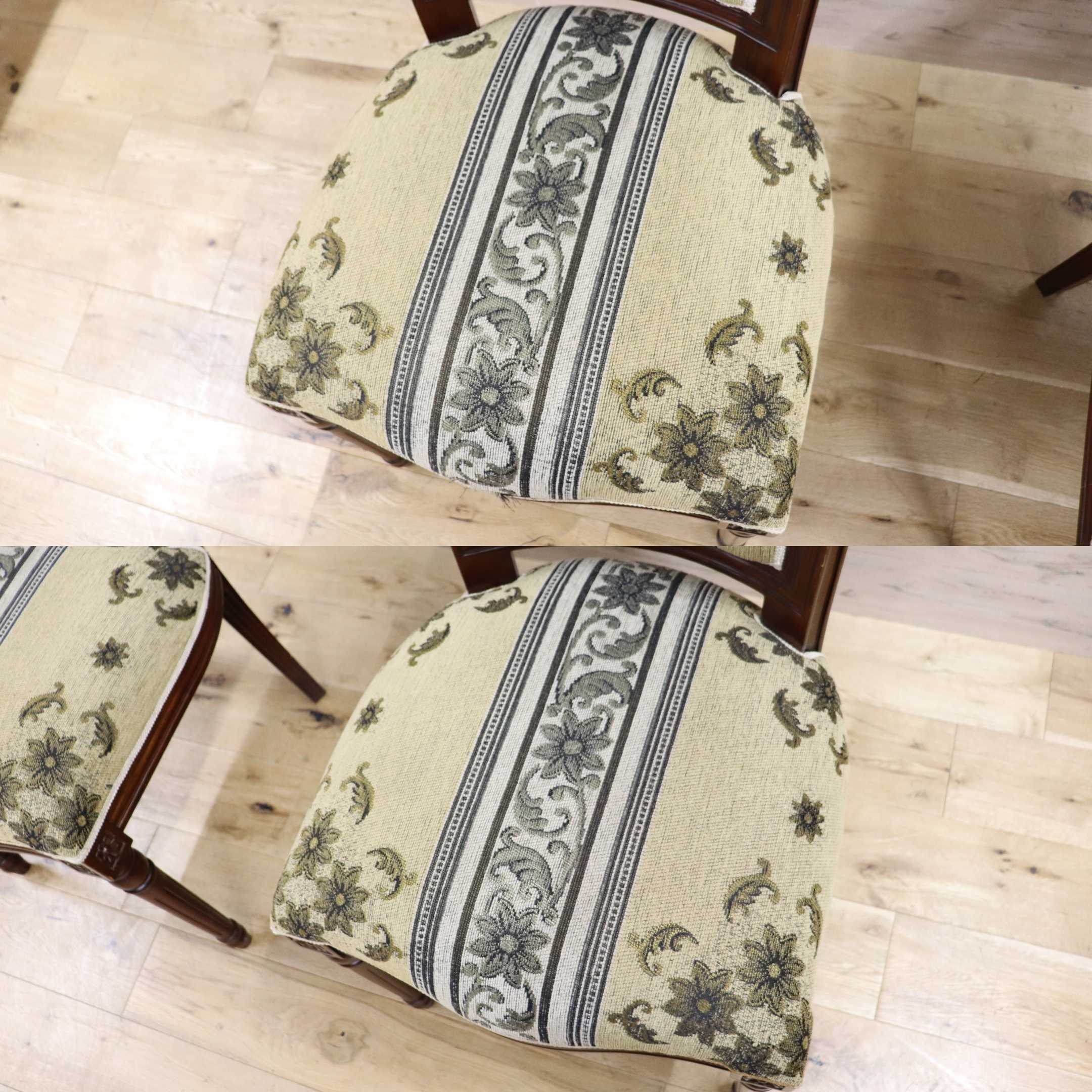 GMGN488R○イタリア製 ダイニングチェア アームレスチェア 椅子 マホガニー材 ファブリック 花柄 クラシック 西洋 ヨーロピアン 2脚セット