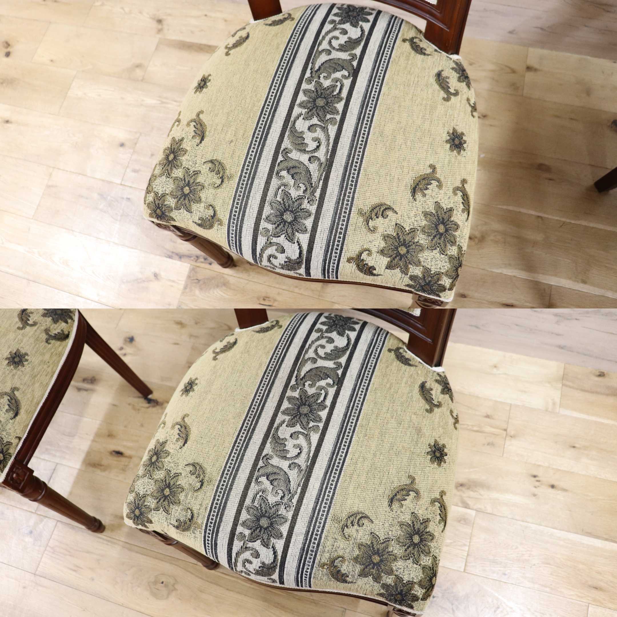 GMGN488V○イタリア製 ダイニングチェア アームレスチェア 椅子 マホガニー材 ファブリック 花柄 クラシック 西洋 ヨーロピアン 2脚セット