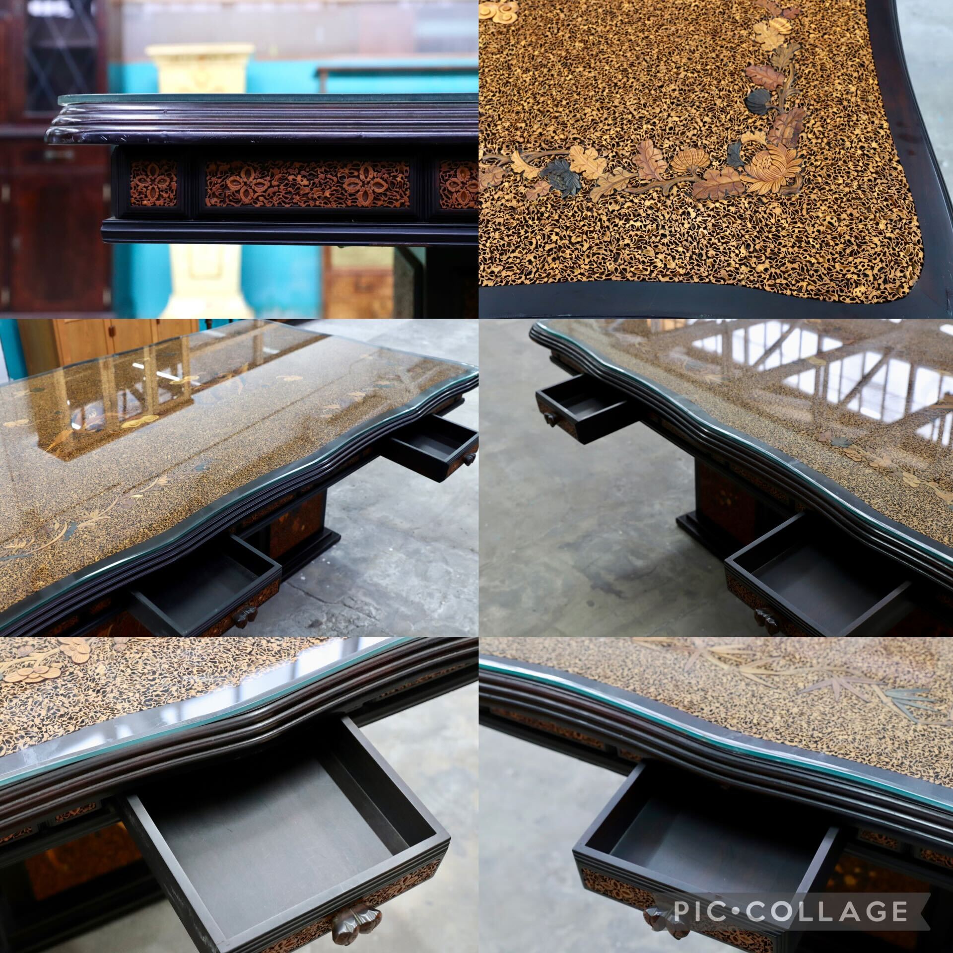 GMIH108○最高級 ダイニングテーブル 食卓テーブル 綿密細工 唐木 和モダン 中国美術 アンティーク