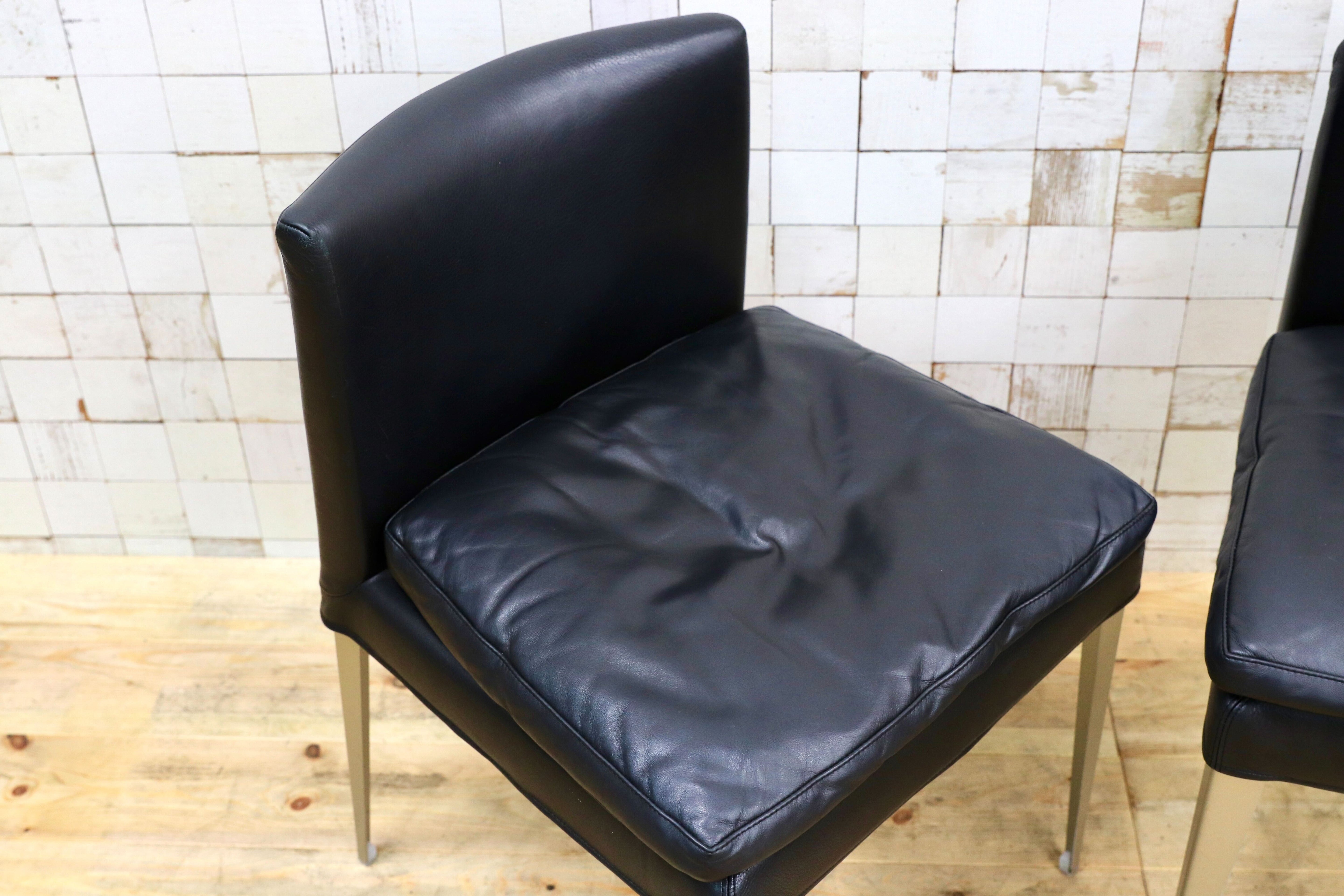 GMIK362A○B&B ITALIA MAXALTOEUNICE ダイニングチェア 椅子 レザー ブラック アントニオ・チッテリオ イタリアモダン 2脚セット 約58万