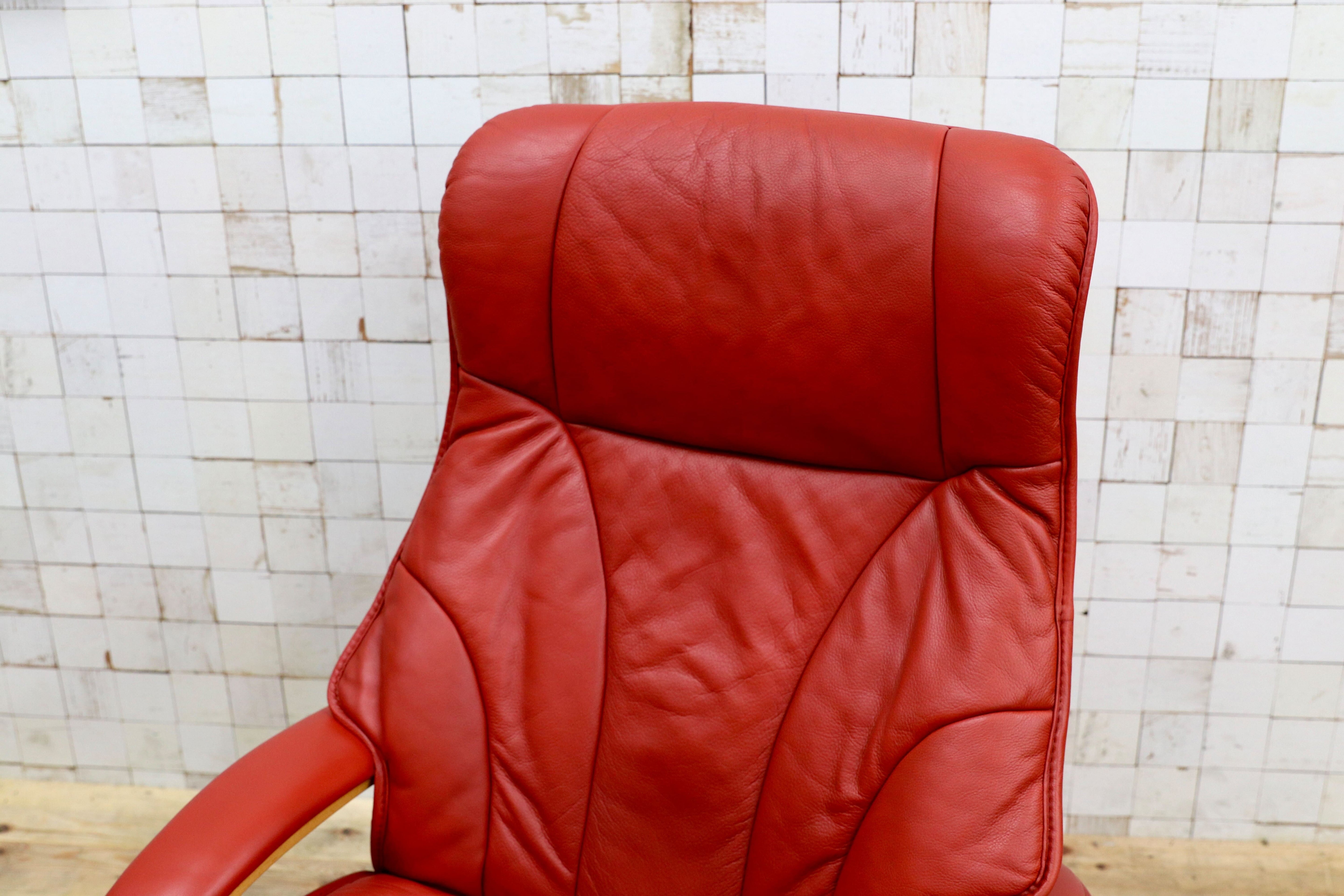 GMIK774○Simmons / シモンズ Fjords フィヨルド イエリアーダ ロッキングチェア パーソナルチェア 赤 本革 北欧 ノルウェー 稀少