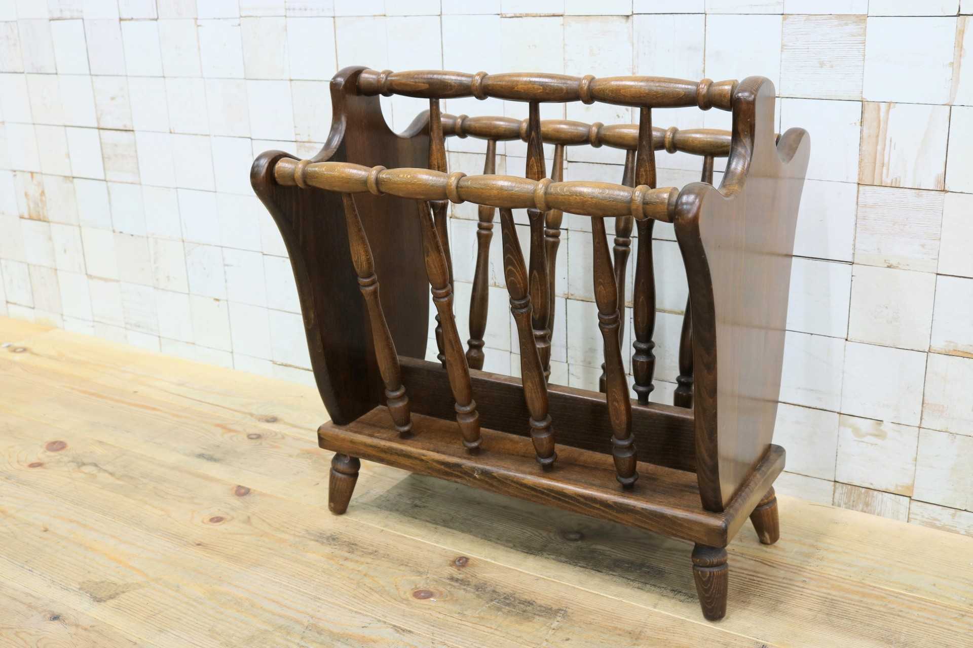 GMJH206C◯飛騨産業 / HIDA キツツキ マガジンラック スリッパラック ブックスタンド 収納 木製 レトロ アンティーク