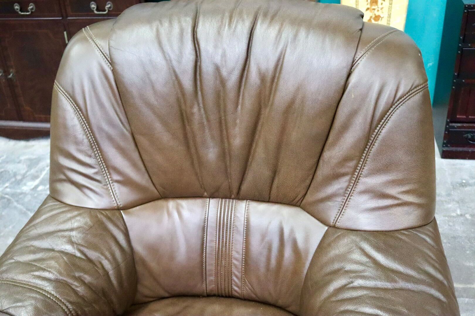 GMIK622A○オランダ製 ダッチカントリー 1人掛けソファ シングルソファ オーク材 本革 応接 リビング ブラウン ヴィンテージ 約35万