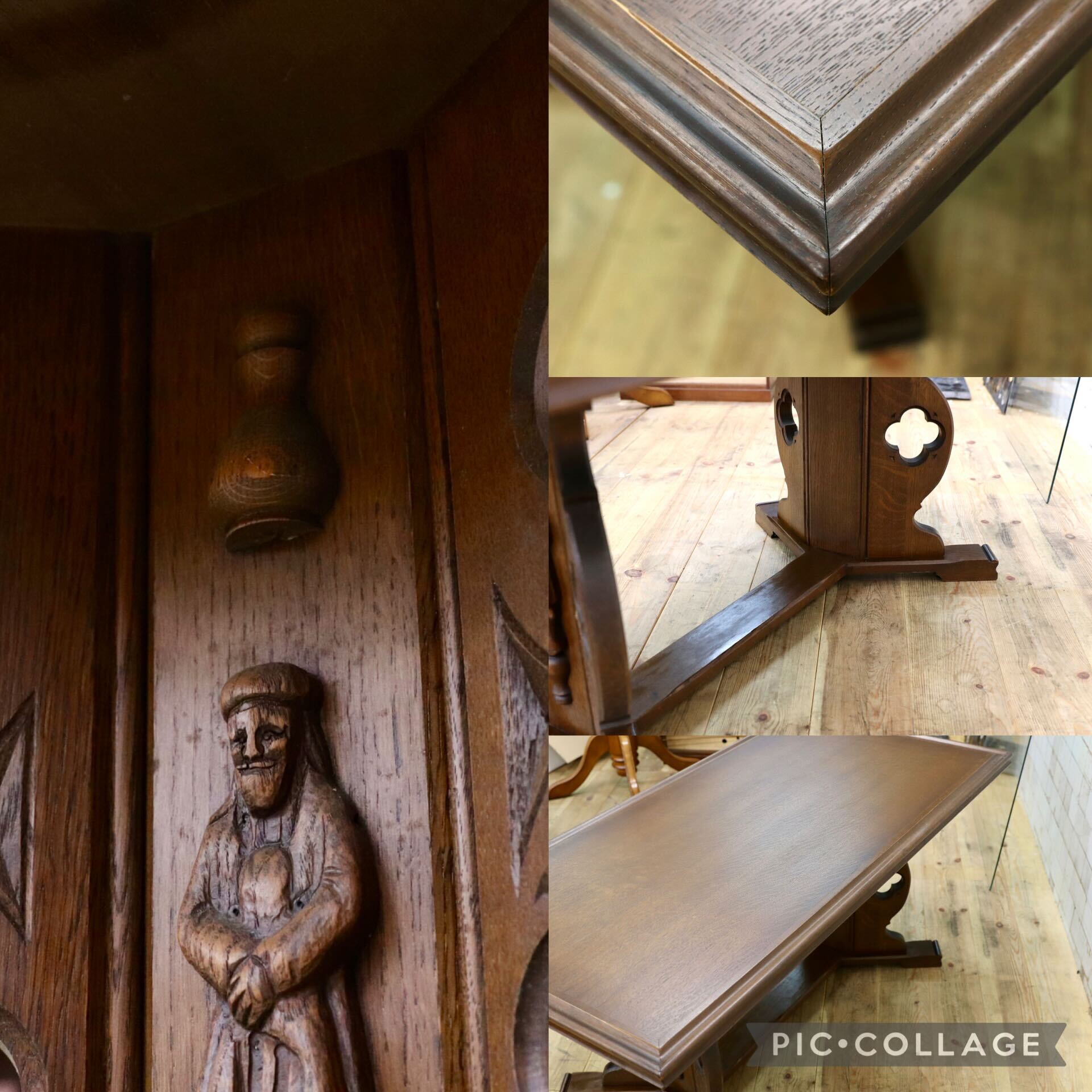 GMNA1○西洋 イギリス アンティーク リビングテーブル センターテーブル 応接机 木製 クラシック 彫刻細工 オールドカントリー オーク材