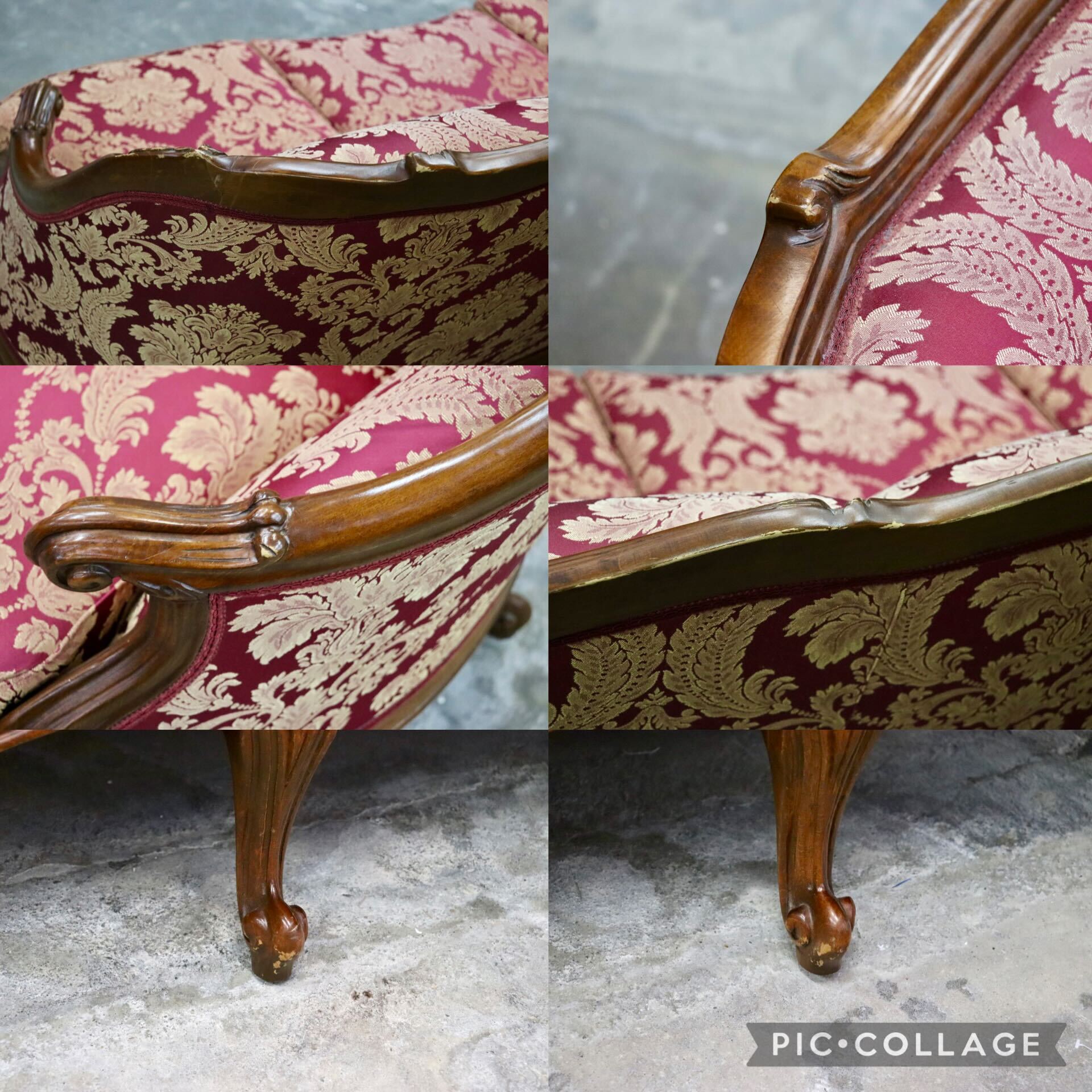 GMIK720A○イタリア製 3人掛けソファ トリプルソファ 長椅子 ファブリック 金華山 ロココ調 彫刻 ヨーロピアン クラシック エレガント