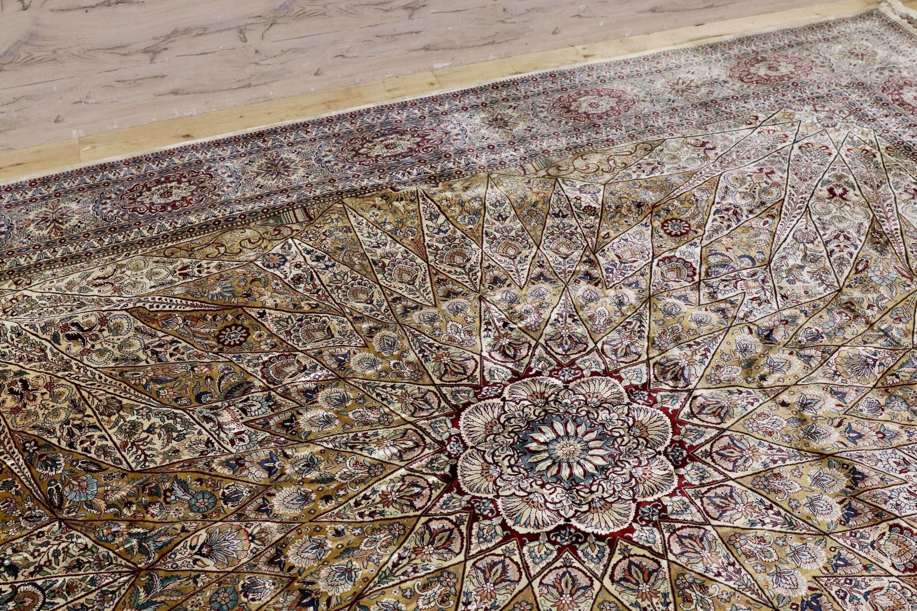 GMIK803○トルコ ヘレケ ペルシャ絨毯 シルク 手織り 大判 最高級 ヴィンテージ ラグ マット 工房サイン有 約300万