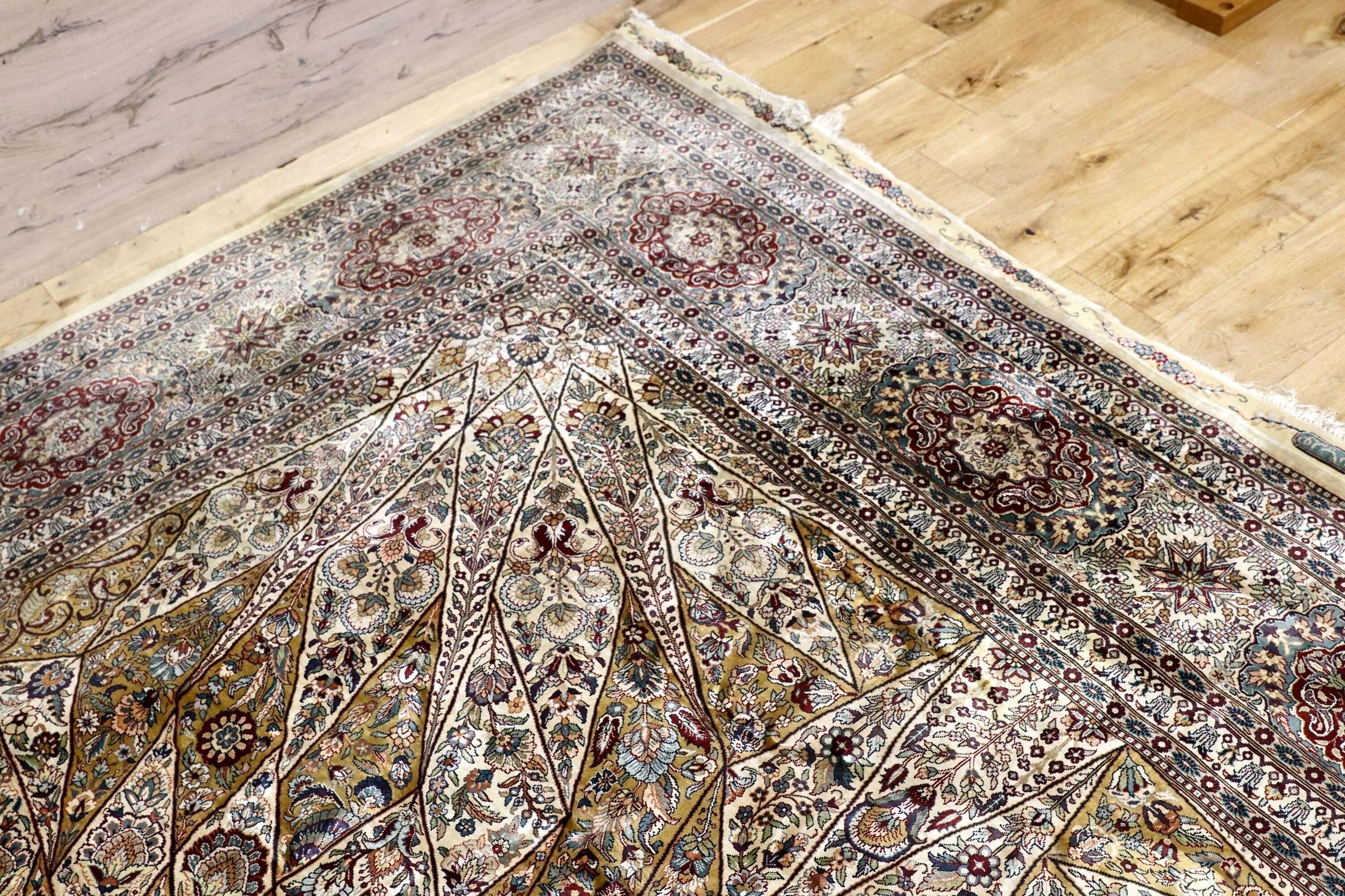 GMIK803○トルコ ヘレケ ペルシャ絨毯 シルク 手織り 大判 最高級 ヴィンテージ ラグ マット 工房サイン有 約300万