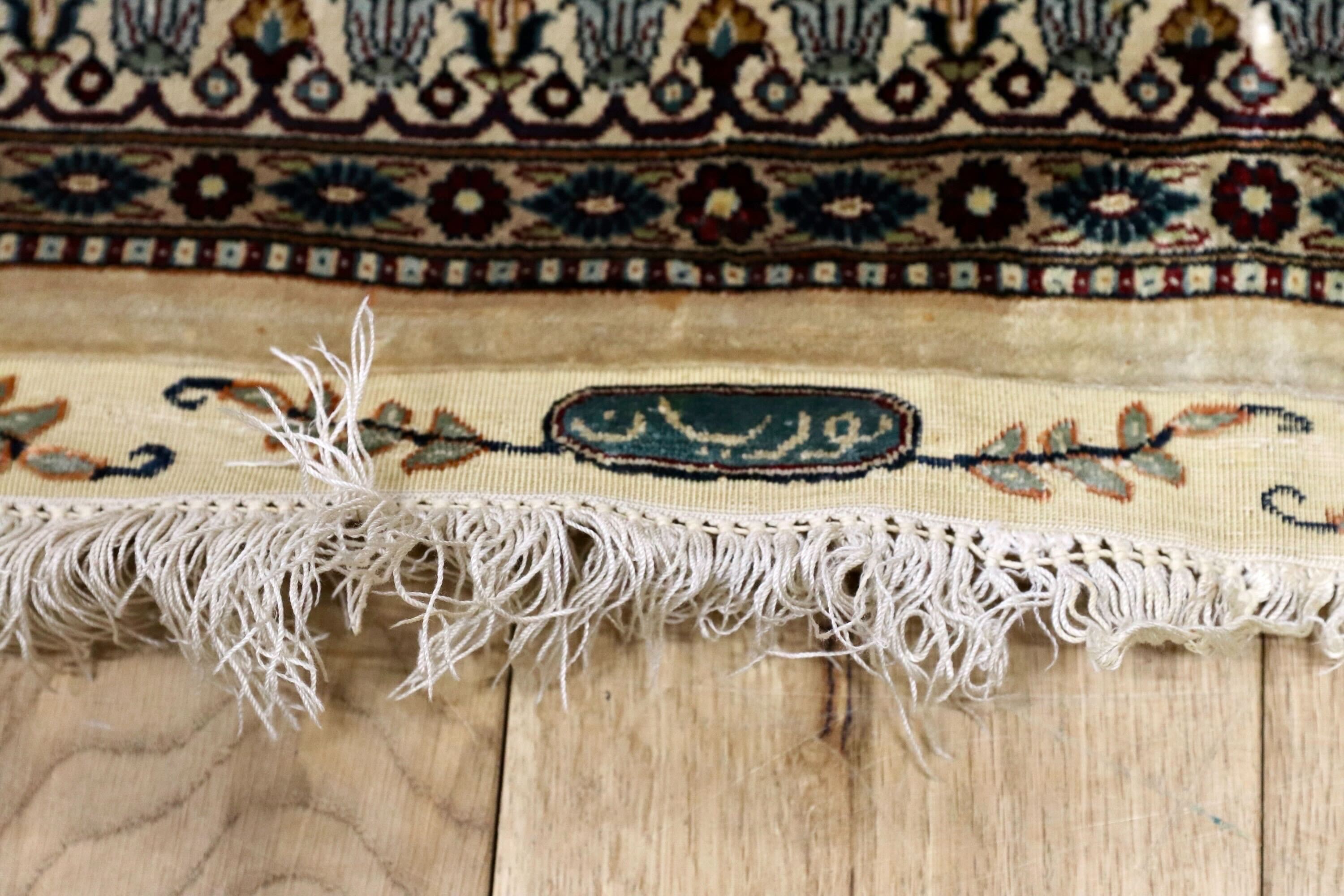 GMIK803○トルコ ヘレケ ペルシャ絨毯 シルク 手織り 大判 最高級 ヴィンテージ ラグ マット 工房サイン有 約300万