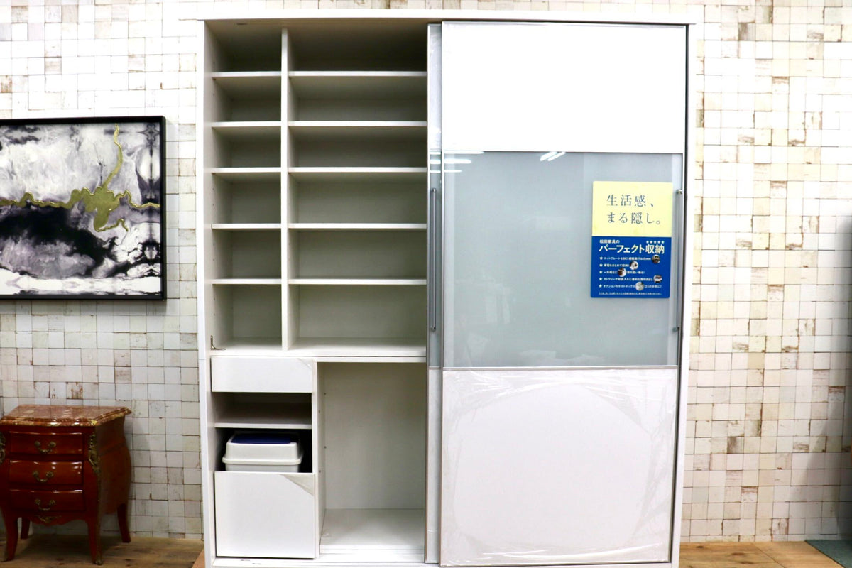 GMJO132〇松田家具 パーフェクト収納 食器棚 キッチンボード ダイニングボード 引き戸 スライド扉 家電収納 コンセント付き ホワイト 国産