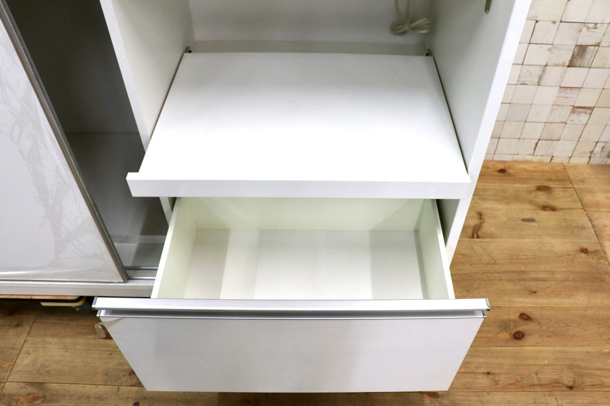 GMJO132〇松田家具 パーフェクト収納 食器棚 キッチンボード ダイニングボード 引き戸 スライド扉 家電収納 コンセント付き ホワイト 国産