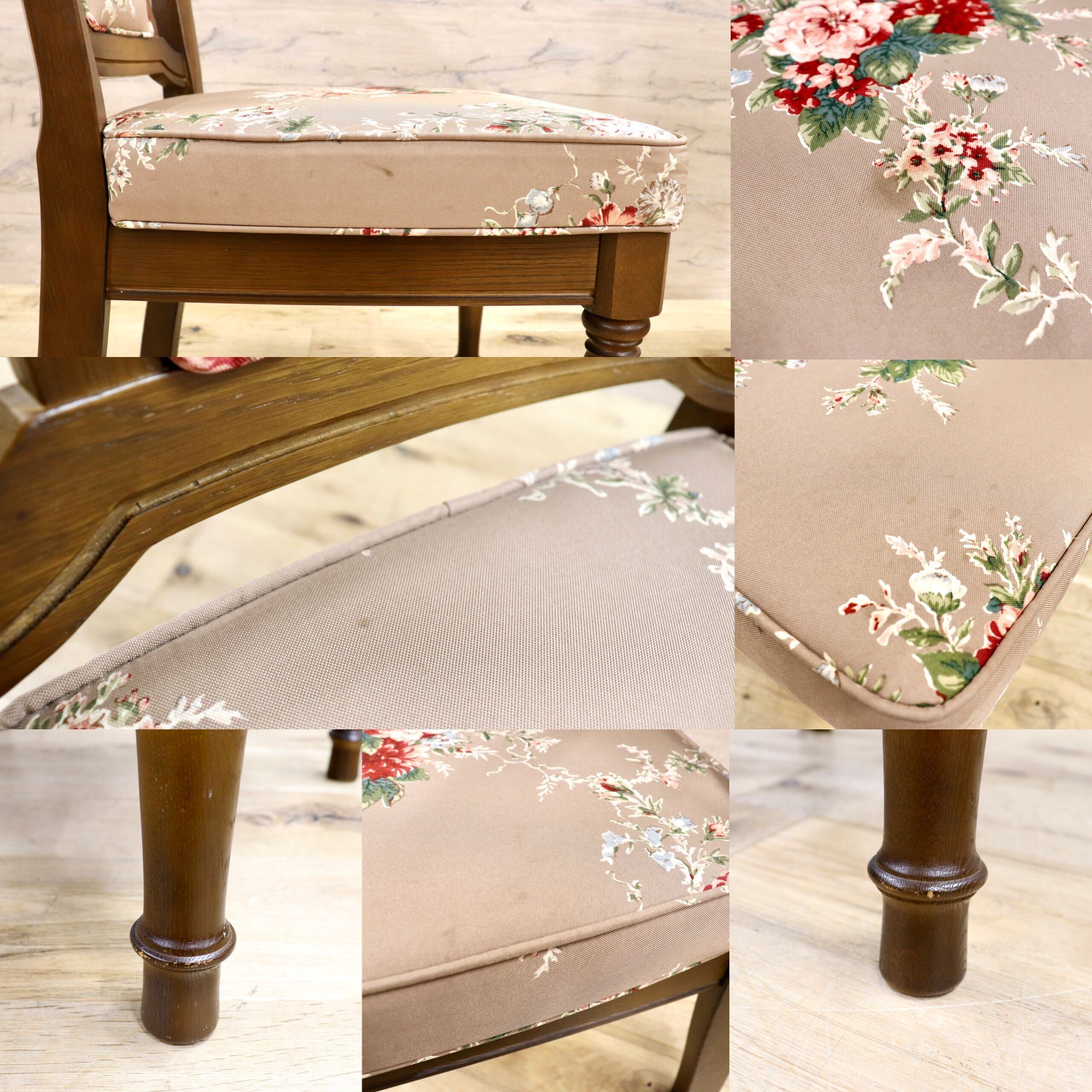 GMIS255A○飛騨産業 / HIDA ダイニングチェア 2脚セット 花柄 椅子 キツツキ 飛騨家具 レトロ クラシック アンティーク ヴィンテージ