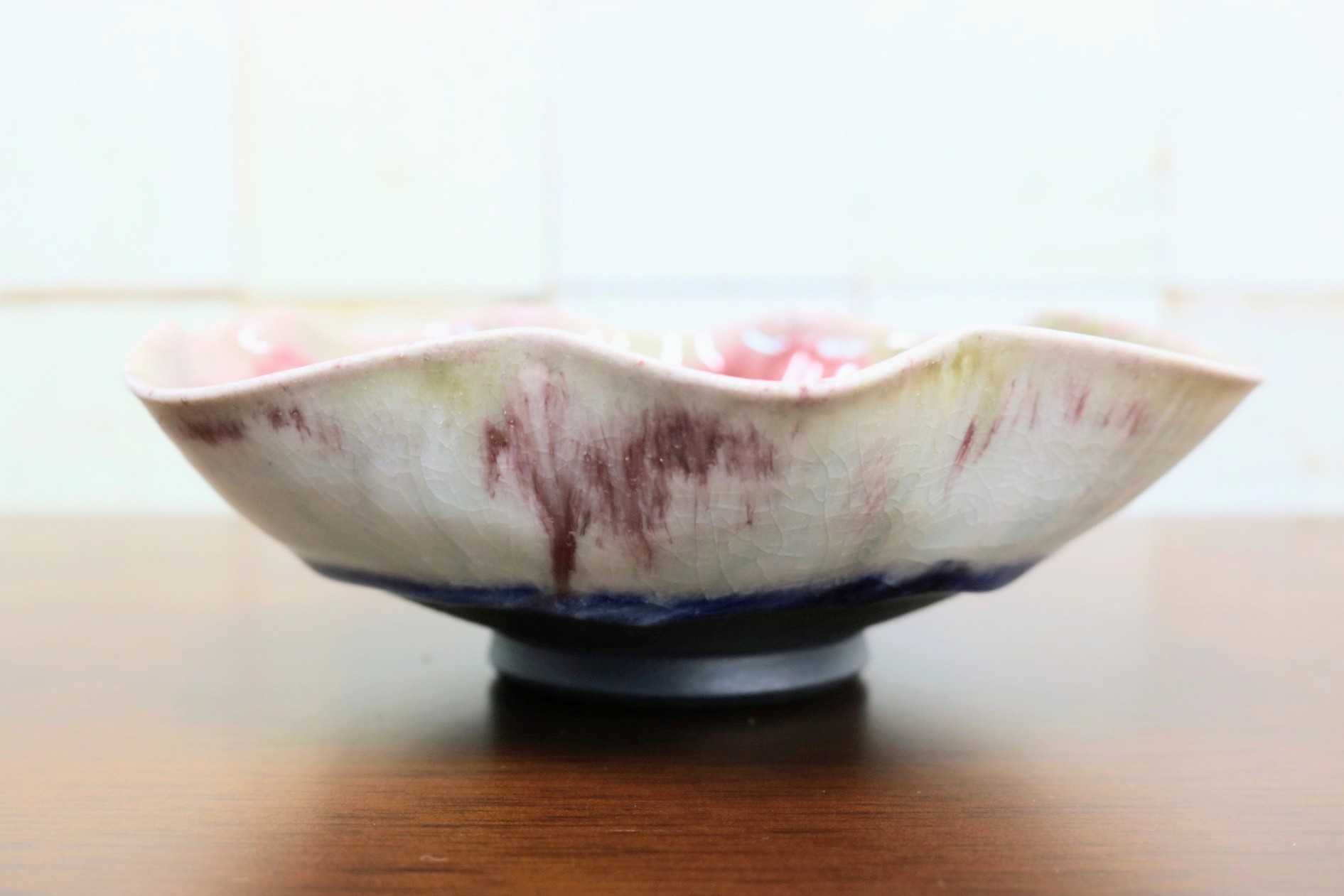 GMJO85B○千代市陶房 清水万佐年 丹波焼 辰砂輪花鉢 陶器 伝統工芸 丹波篠山 未使用