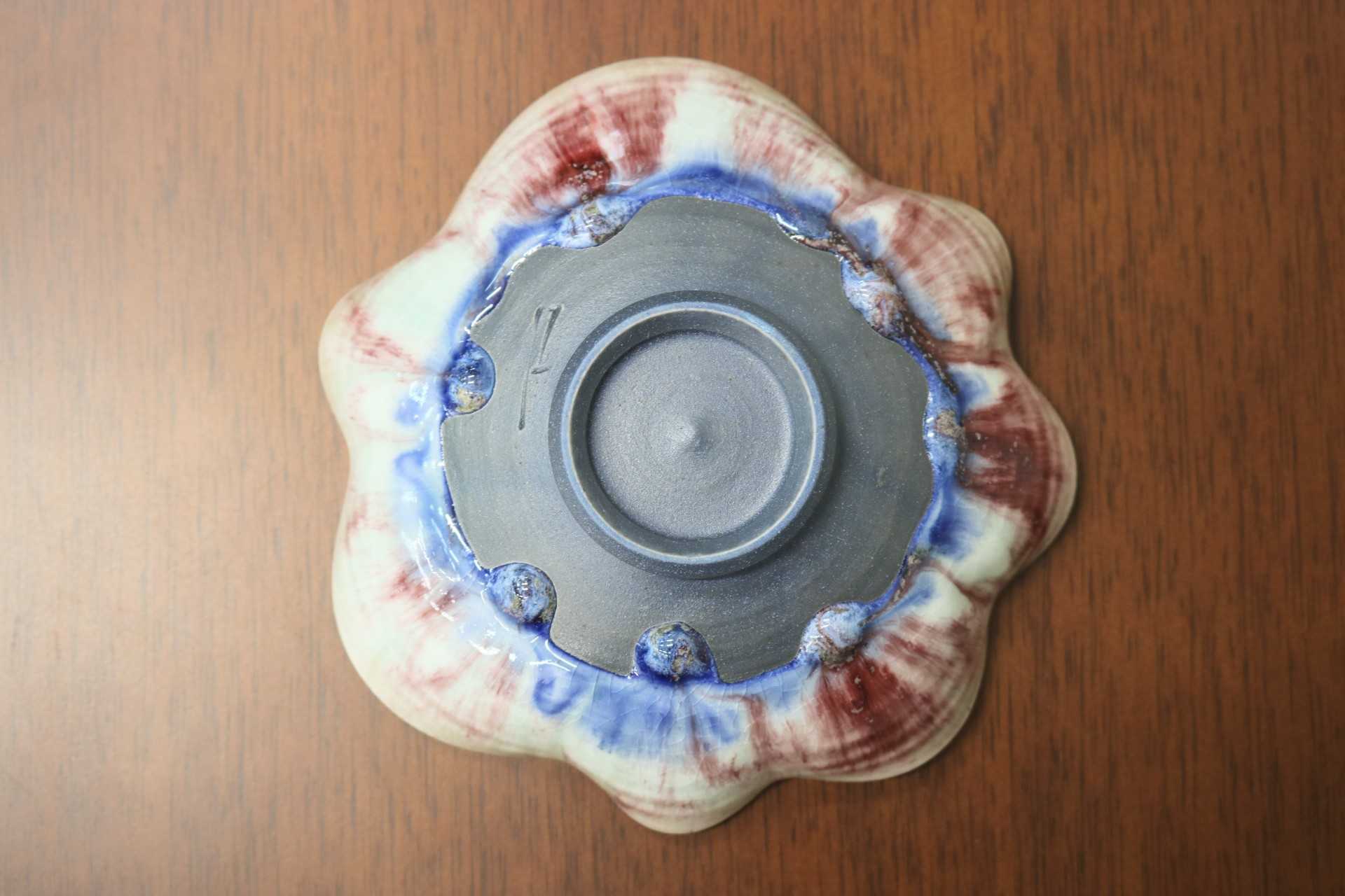 GMJO85C○千代市陶房 清水万佐年 丹波焼 辰砂輪花鉢 陶器 伝統工芸 丹波篠山 未使用