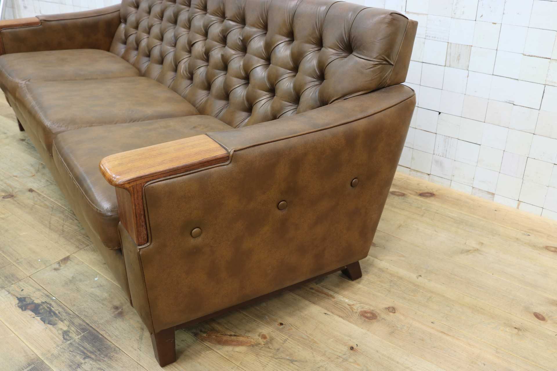 GMJH205C◯冨士ファニチア / FUJI FURNITUR 3人掛けソファ トリプルソファ レザー 応接室 昭和レトロ ヴィンテージ