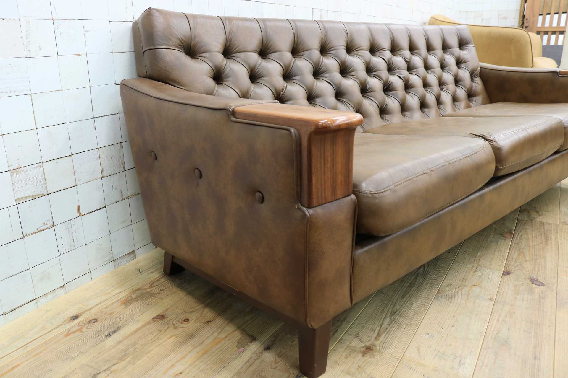 GMJH205C◯冨士ファニチア / FUJI FURNITUR 3人掛けソファ トリプルソファ レザー 応接室 昭和レトロ ヴィンテージ