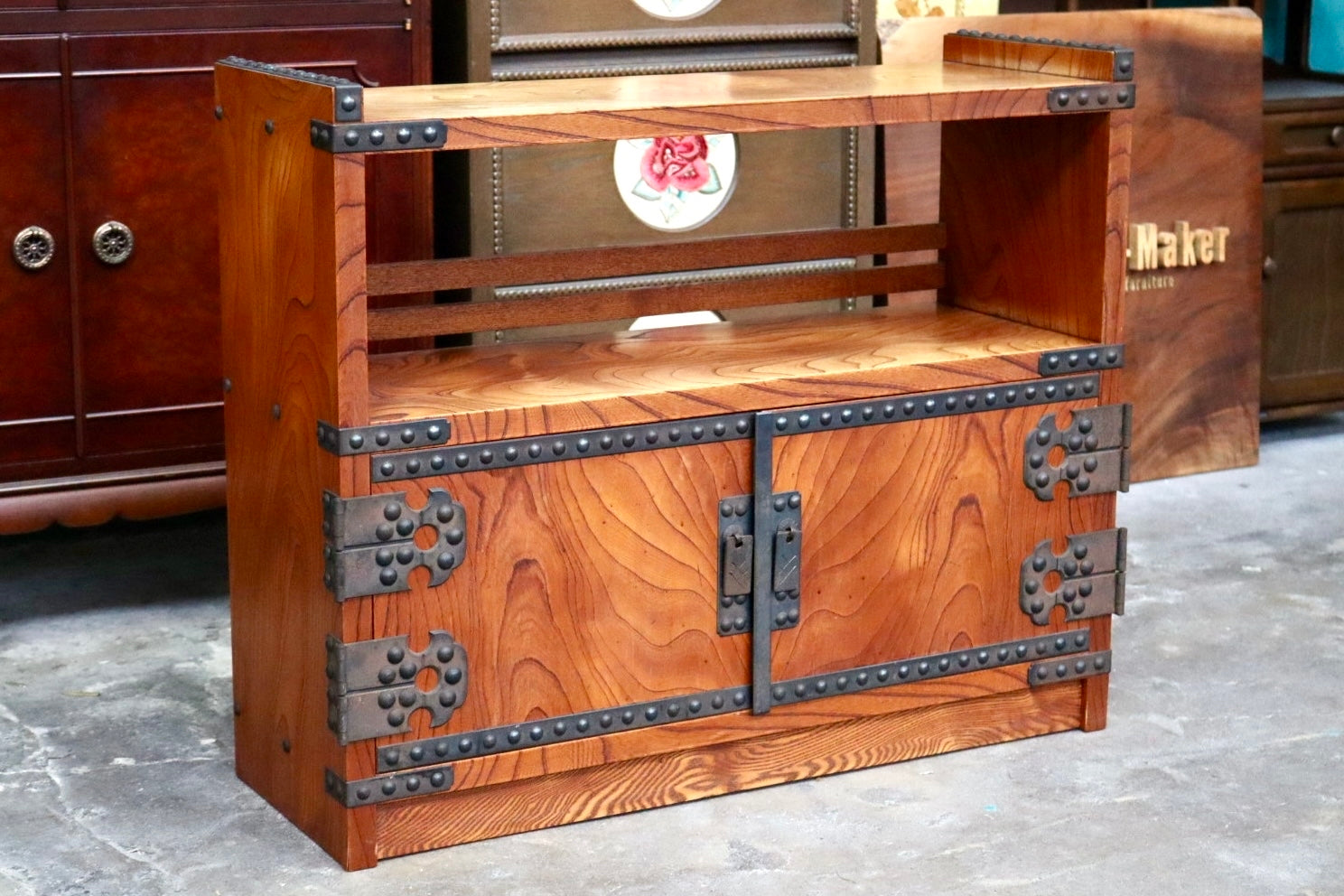 GMJH199A○民芸家具 茶棚 飾り棚 サイドボード 茶箪笥 収納棚 和家具 和室 座敷 古民家 レトロ ヴィンテージ