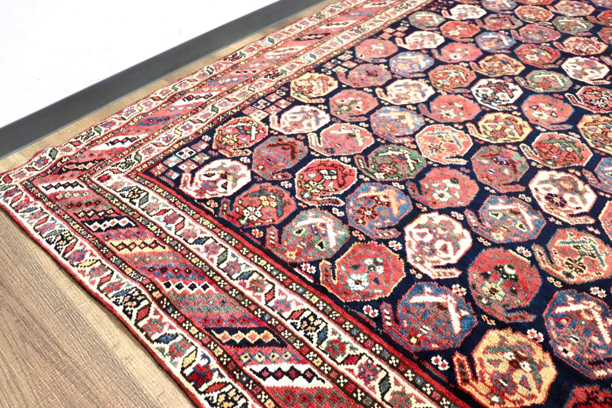 GMGS212○PERSIAN CARPET / ペルシャカーペット ペルシャ絨毯 手織り ボテ模様 トライバルラグ アンティーク ヴィンテージ  マルチカラー