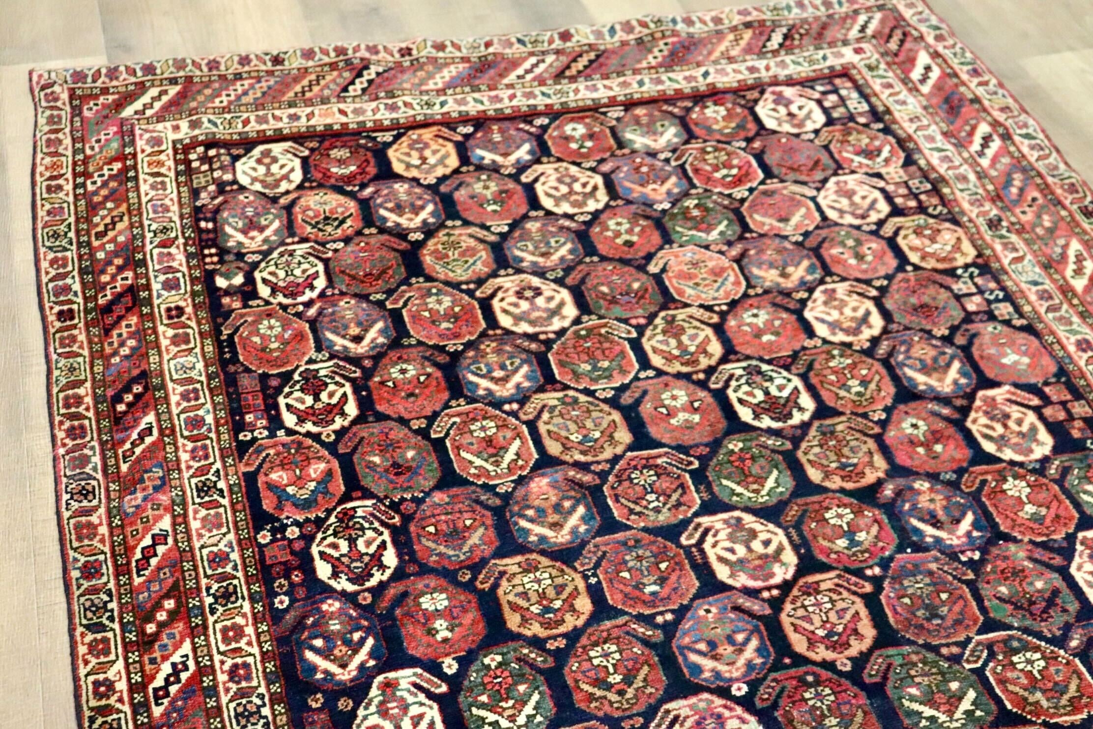 GMGS212○PERSIAN CARPET / ペルシャカーペット ペルシャ絨毯 手織り ボテ模様 トライバルラグ アンティーク ヴィンテ