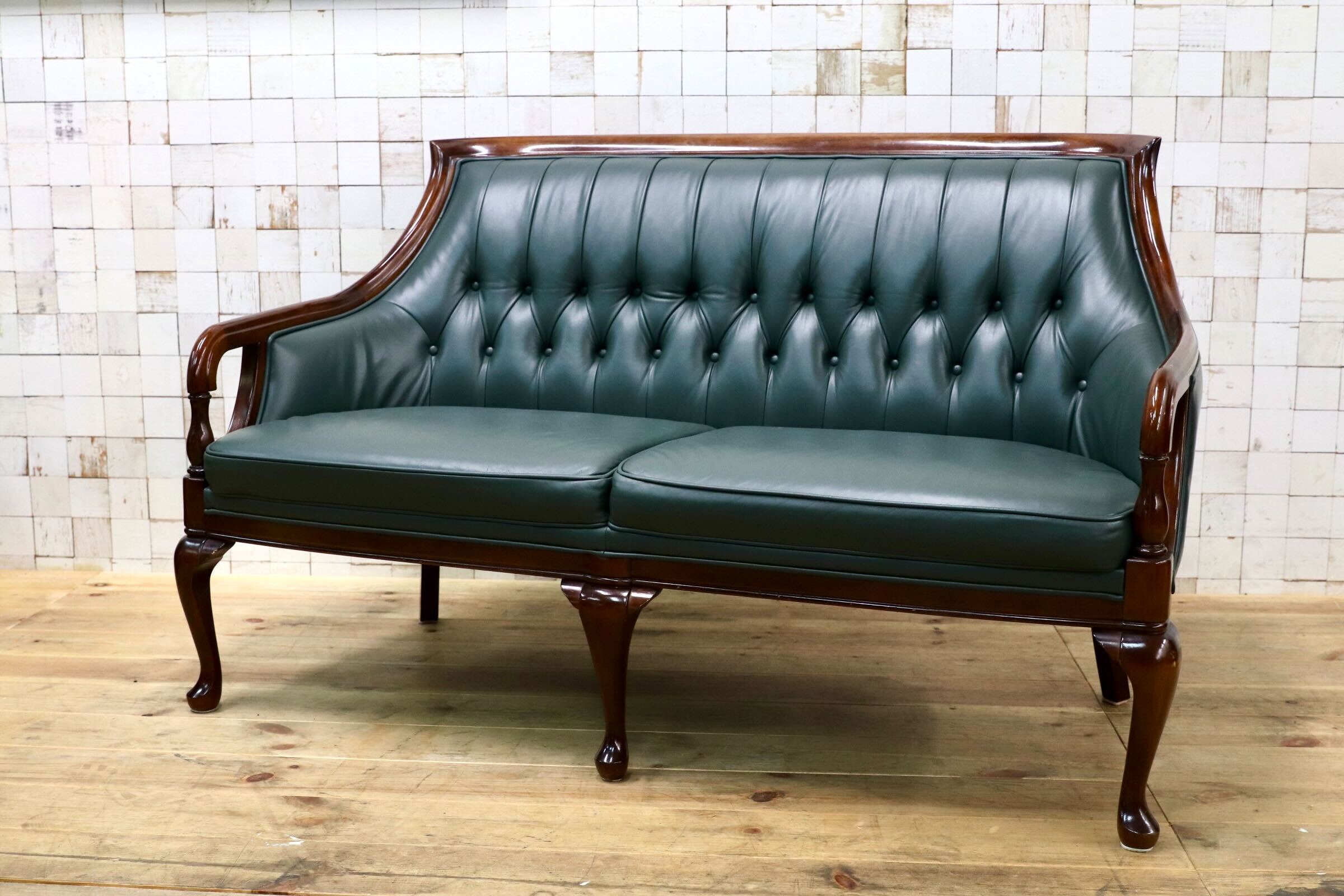 GMJK124A○maruni / マルニ ブリティッシュコレクション 2人掛けソファ ラブソファ 本革 ダークグリーン 英国クラシック