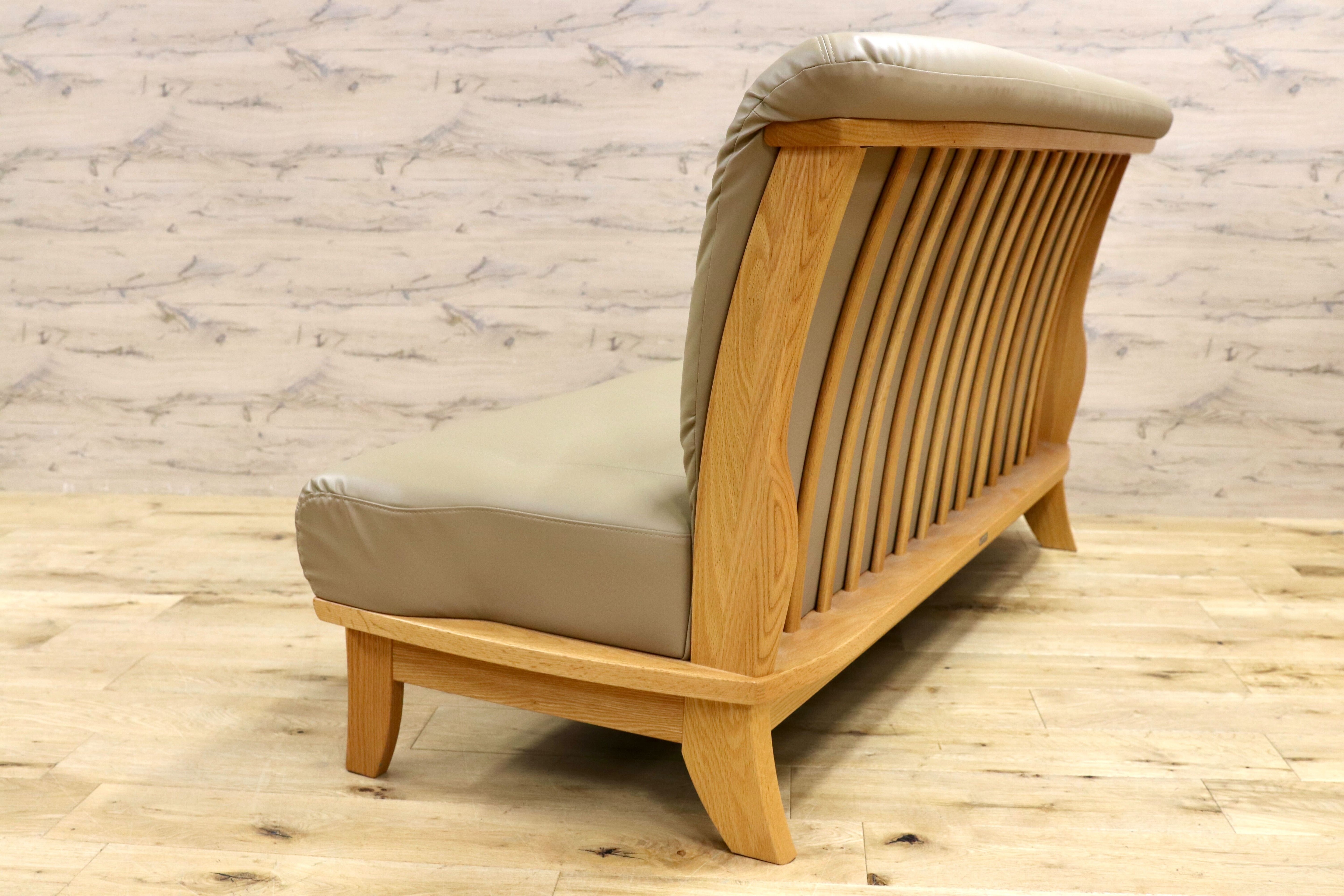 GMIS483D○NAGANO INTERIOR / ナガノインテリア 3人掛けソファ リビングソファ ベンチソファ トリプルソファ オーク材 合皮 美品