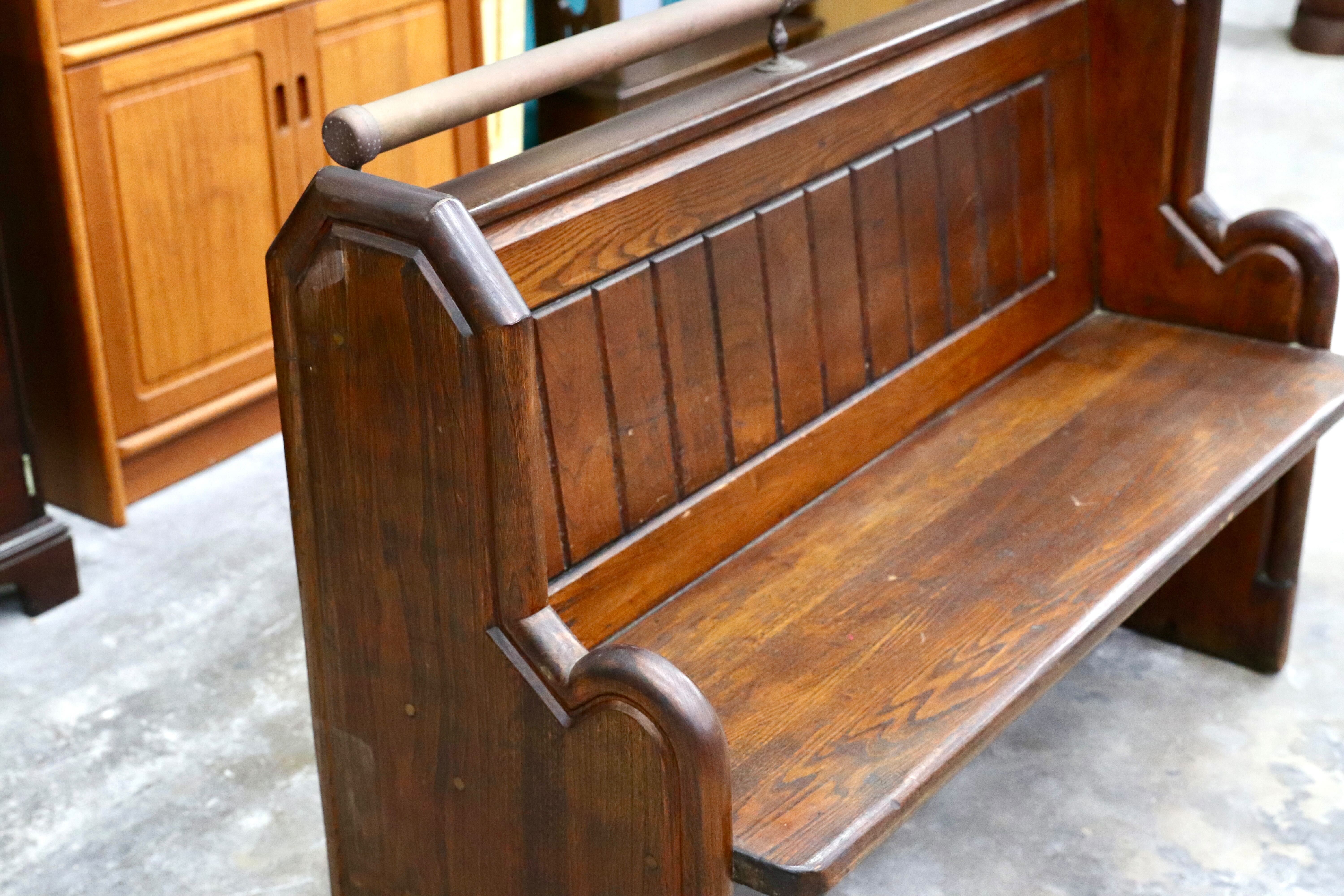 GMIK403○西洋 イギリス アンティーク チャーチベンチ 長椅子 無垢材