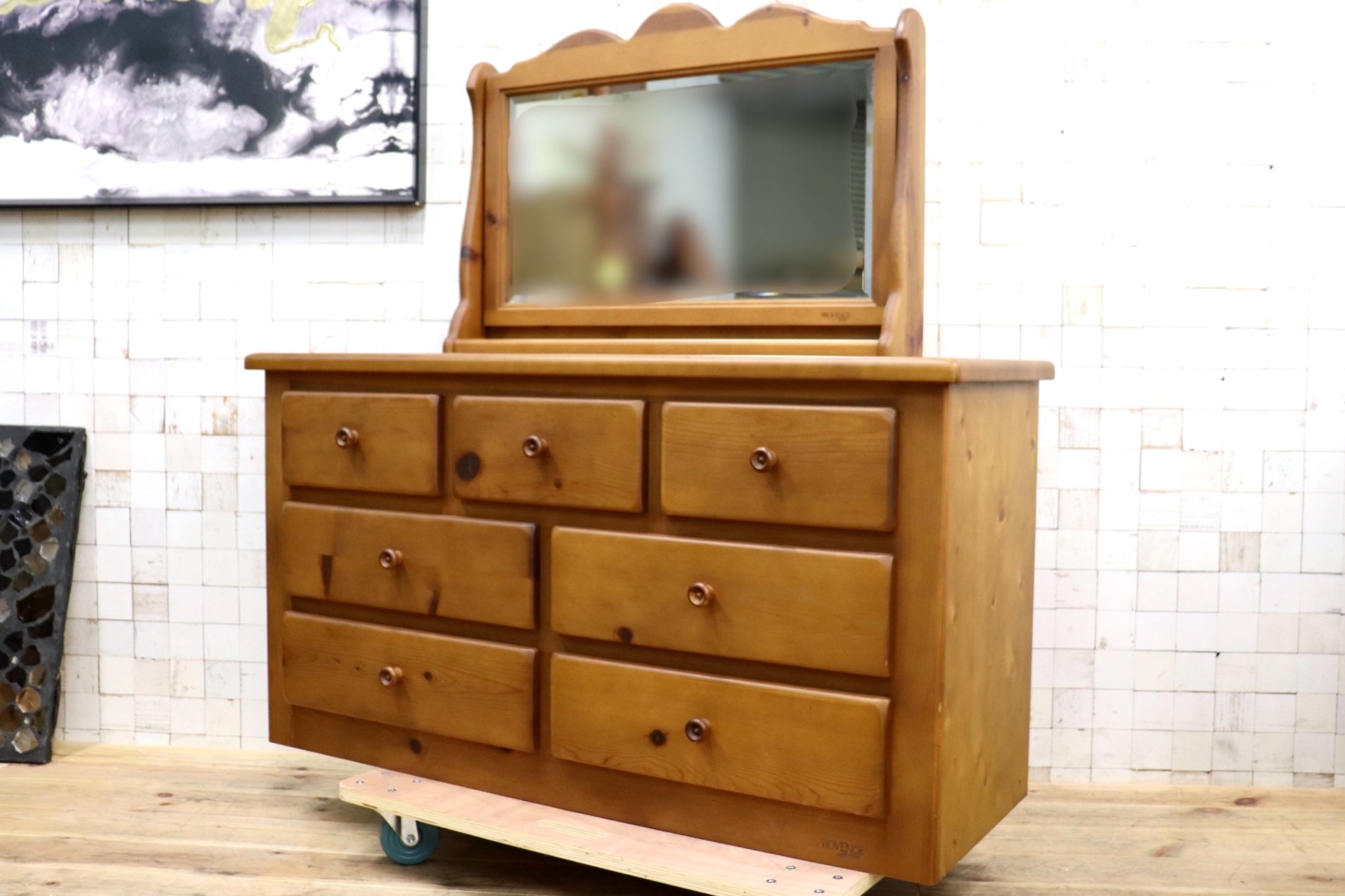 GMIH553〇コスガ / KOSUGAPROVENCE ドレッサー 化粧台 鏡台3段チェスト 整理タンス 収納家具 パイン材 カントリー 定価約23万