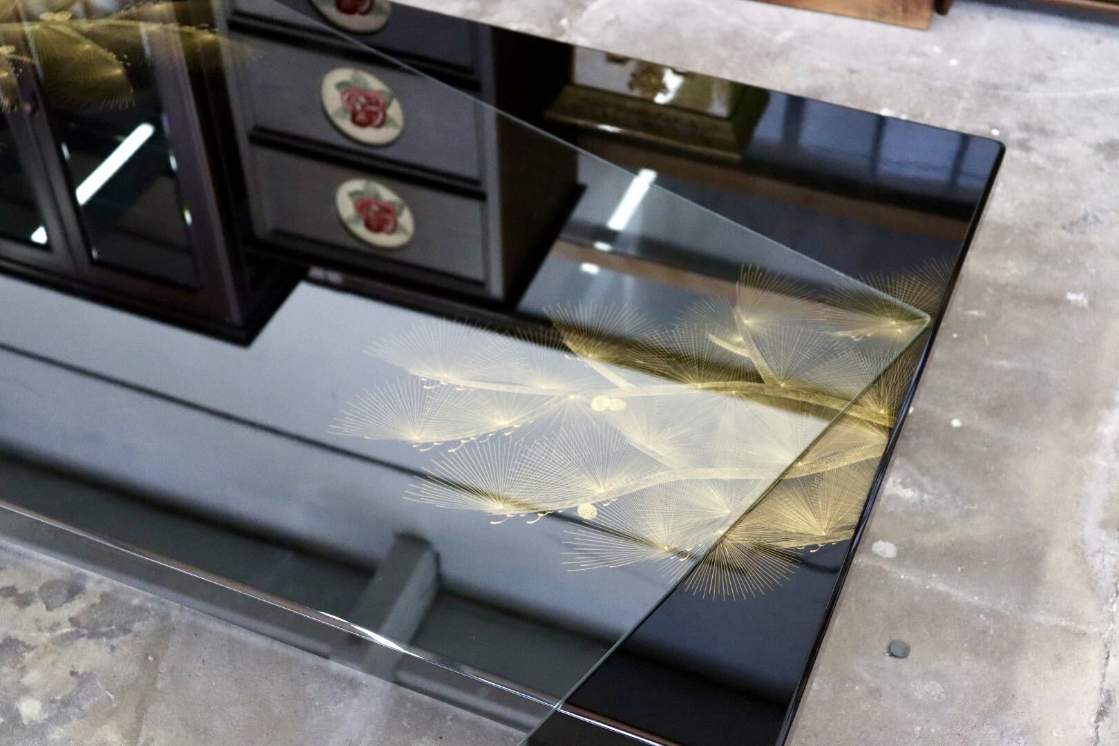 GMJS104A○高級漆芸 沈金松 伝統工芸 座卓 センターテーブル ローテーブル 和室 座敷 和モダン 和家具 作家物