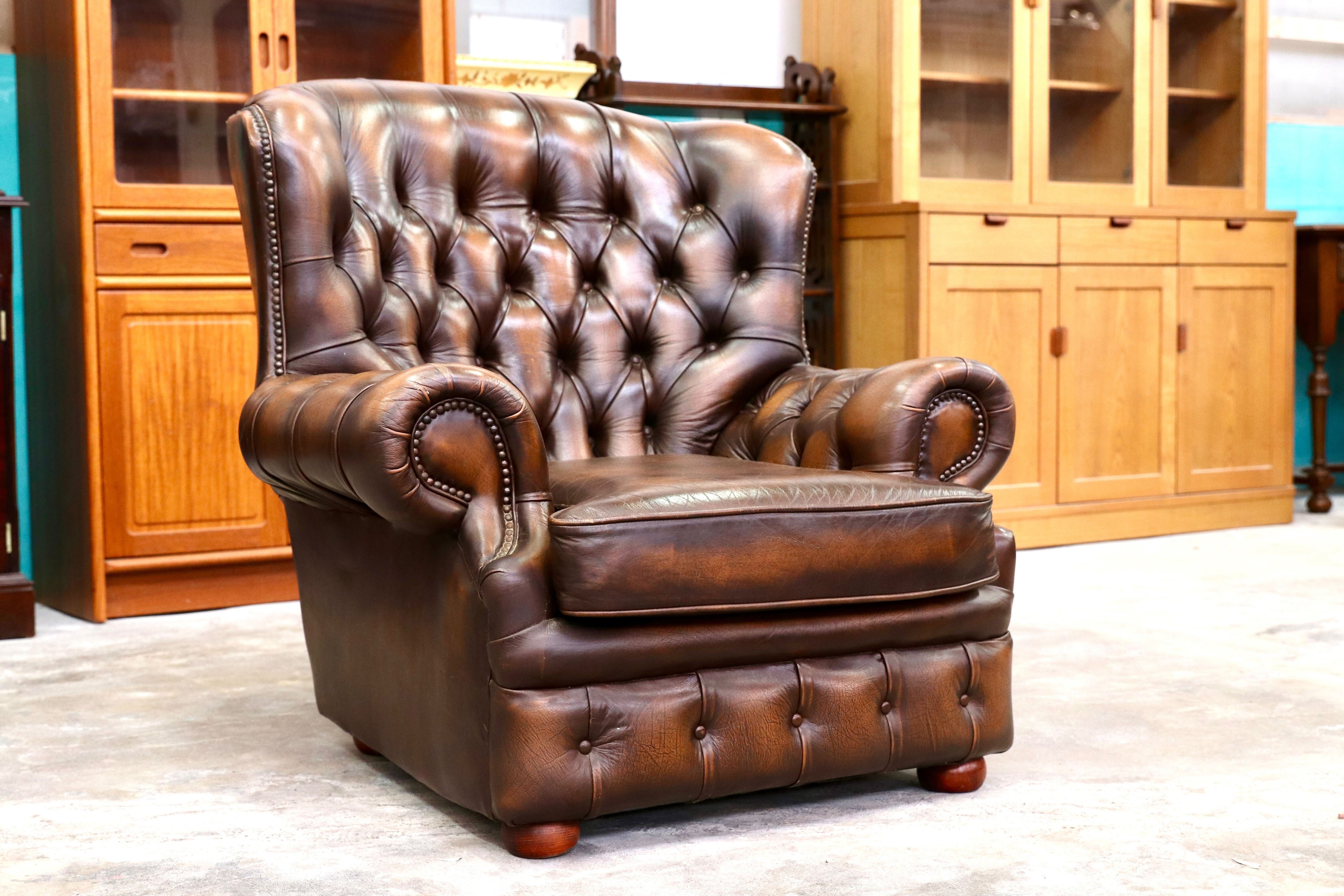 GMIK400A○centurion furniture 西洋 イギリス ヴィンテージ 1人掛けソファ シングルソファ ラウンジチェア 本革 ブラウン レザー 稀少