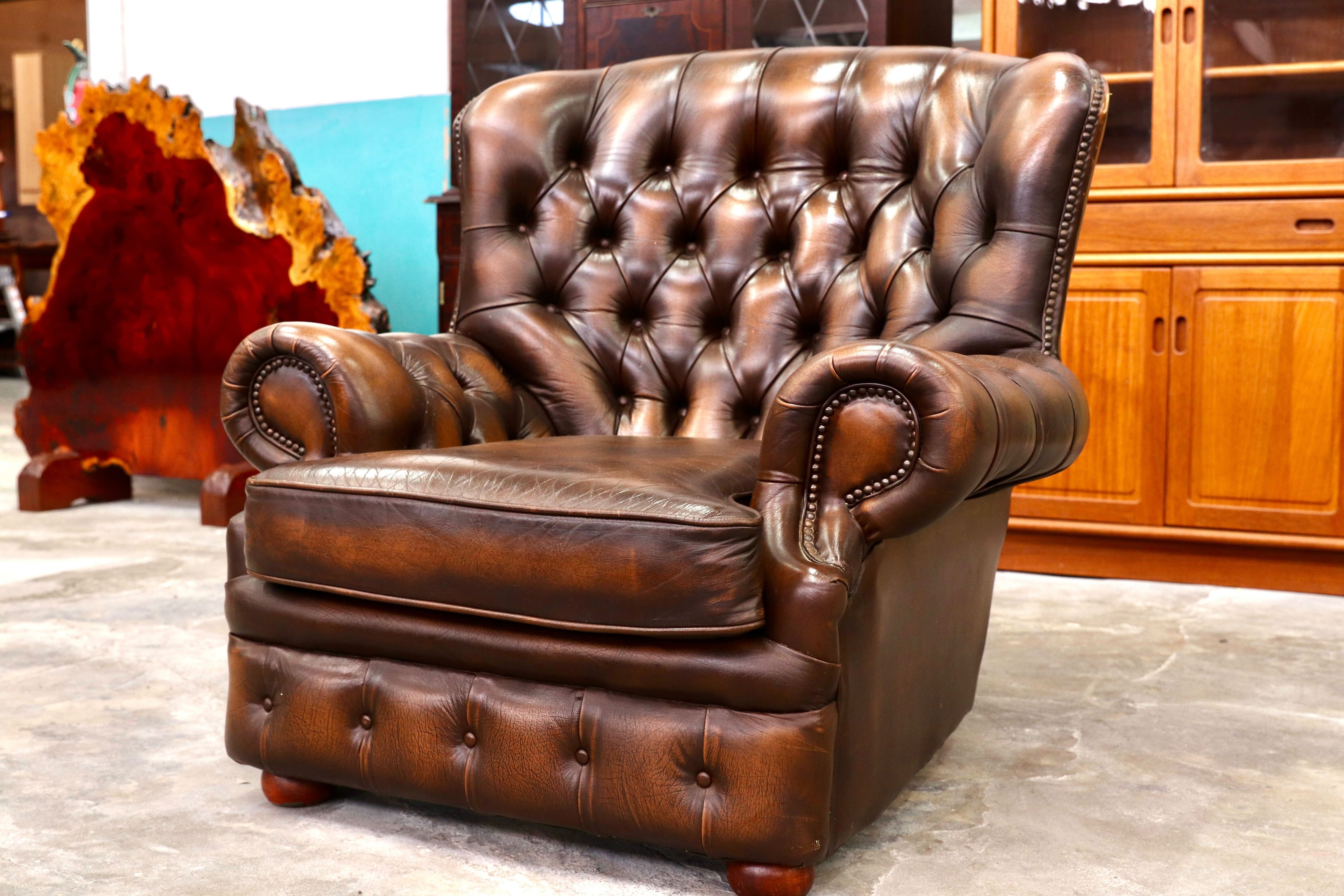 GMIK400A○centurion furniture 西洋 イギリス ヴィンテージ 1人掛けソファ シングルソファ ラウンジチェア 本革 ブラウン レザー 稀少
