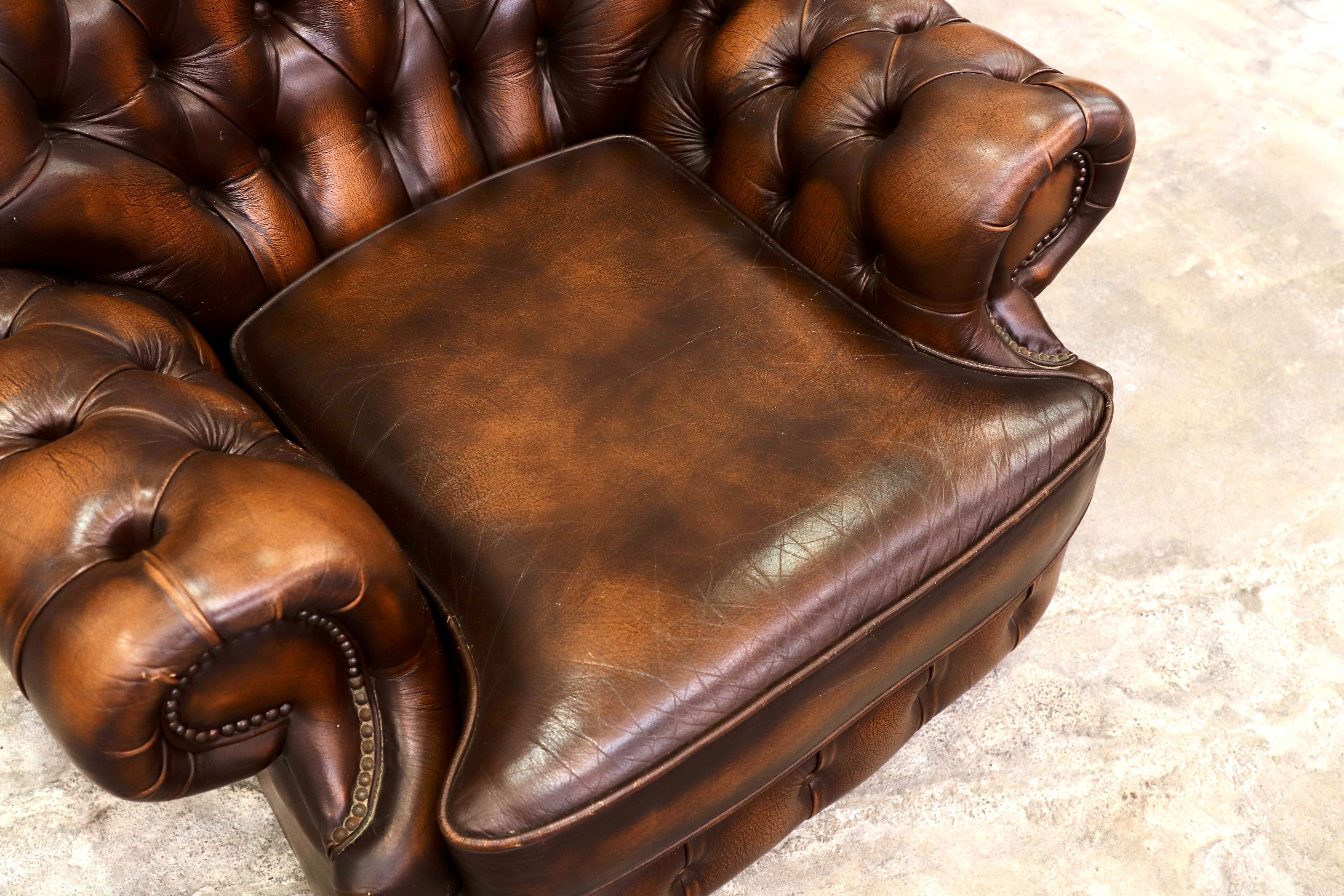 GMIK400A○centurion furniture 西洋 イギリス ヴィンテージ 1人掛けソファ シングルソファ ラウンジチェア 本革 ブラウン レザー 稀少