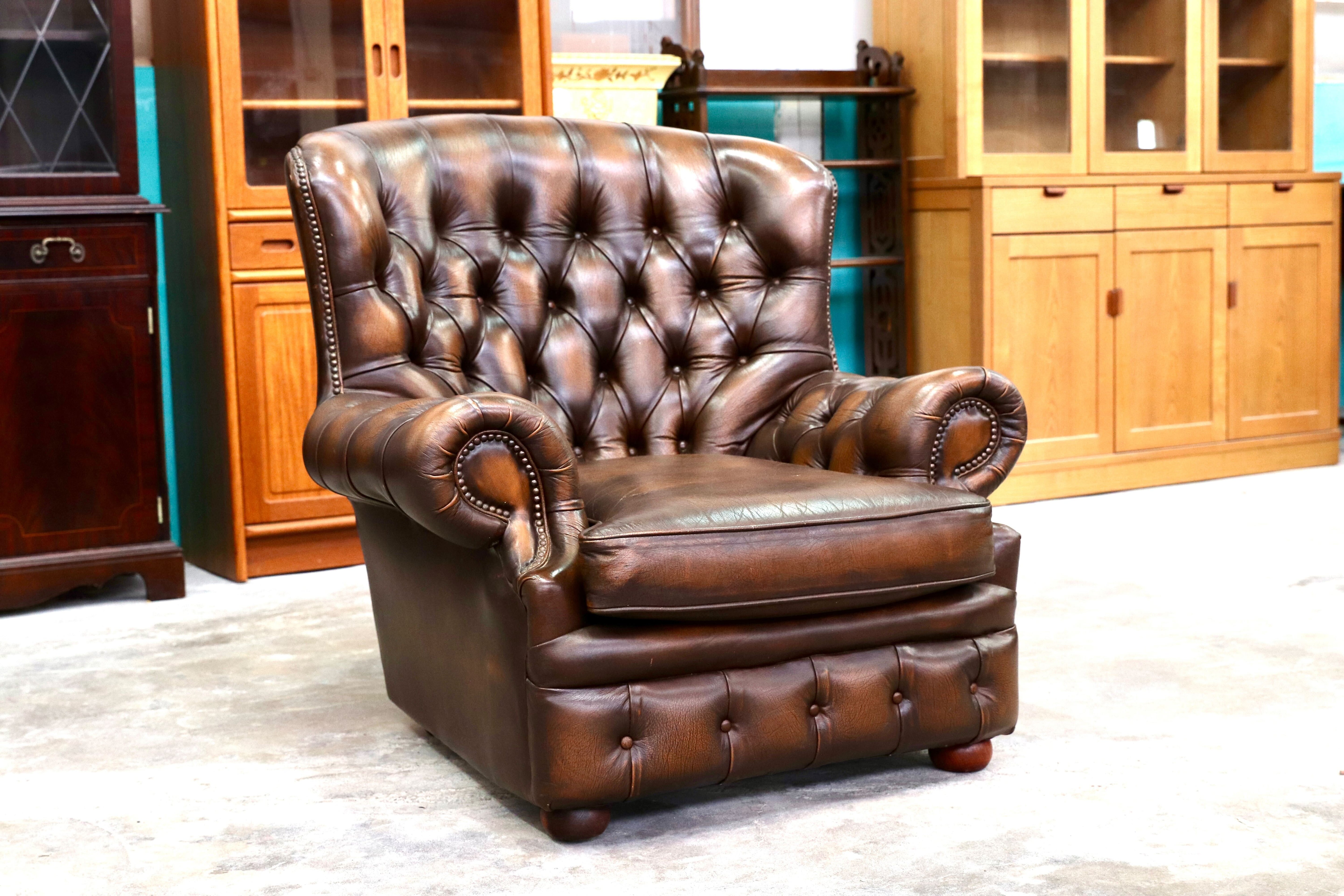 GMIK400B○centurion furniture 西洋 イギリス ヴィンテージ 1人掛けソファ シングルソファ ラウンジチェア 本革 ブラウン レザー 稀少
