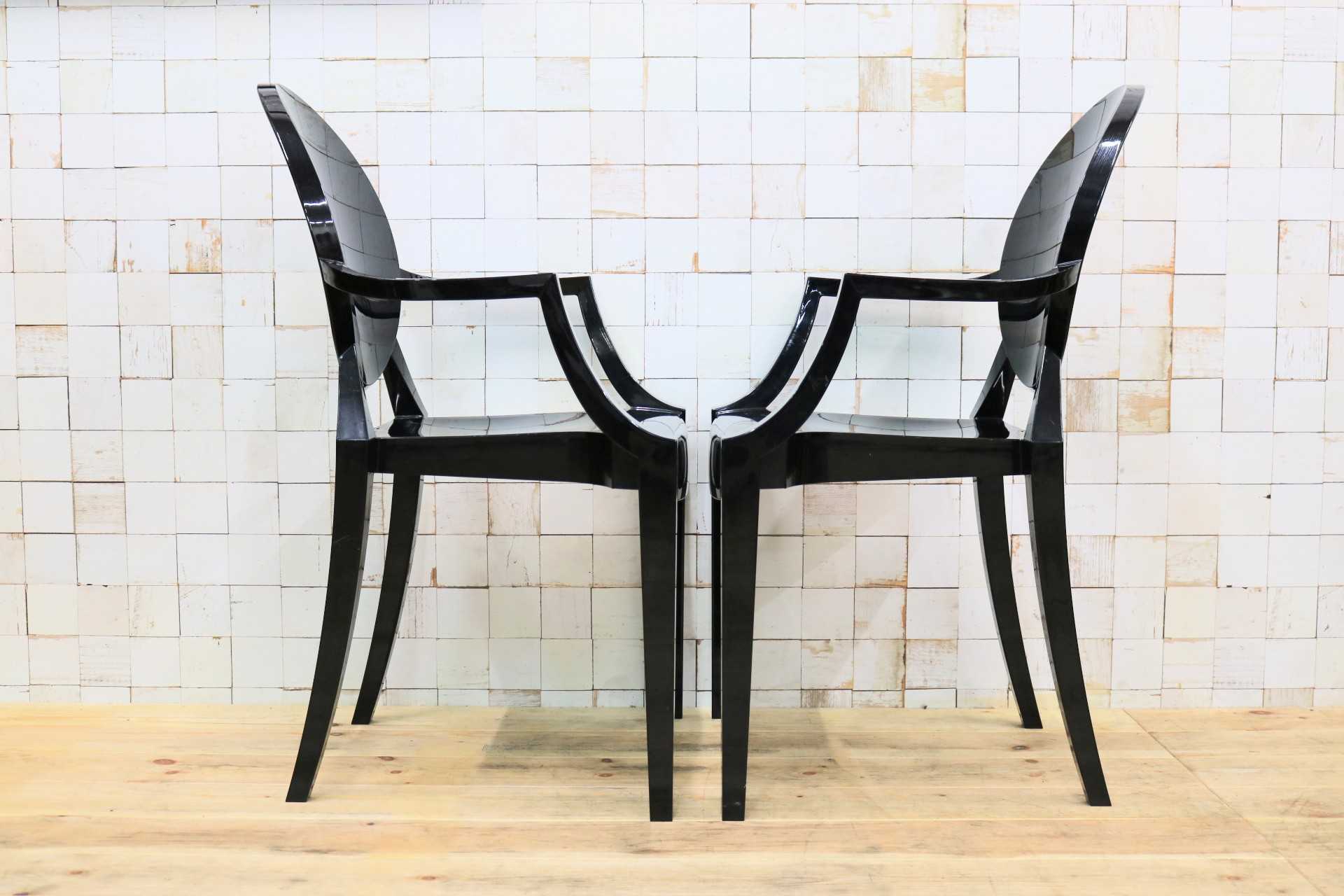 GMIK436A○Kartell / カルテル LOUIS GHOST ルイゴースト スタッキングチェア 2脚セット ガーデンチェア 椅子 アームチェア ブラック