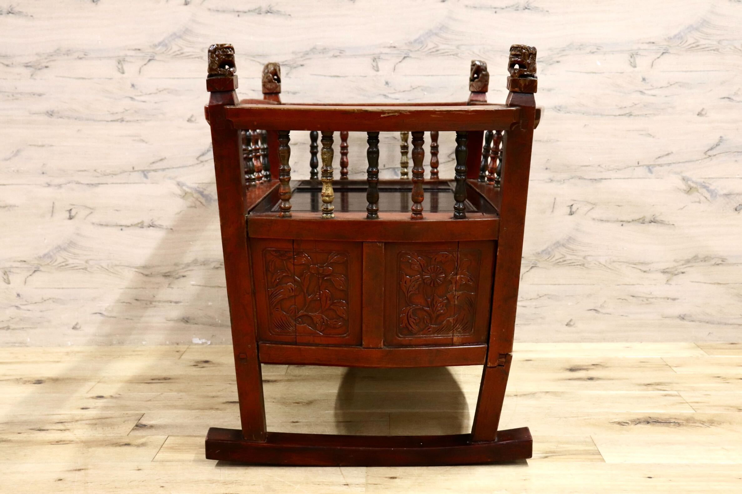GMIH149◯中国美術 唐木家具 ゆりかご ベビーベッド アンティーク ヴィンテージ 飾り台 収納家具 店舗什器 木製 アジアン家具