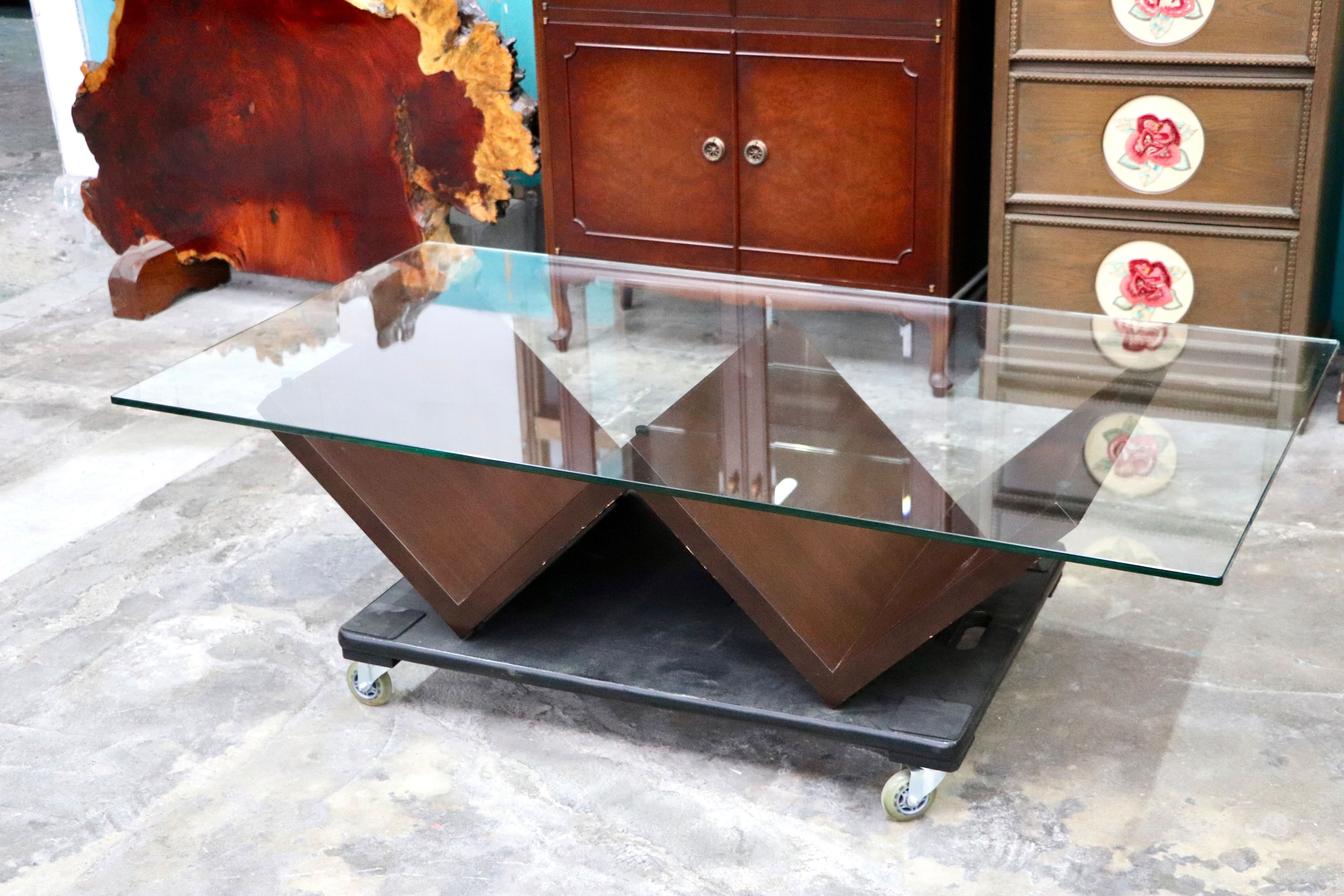 GMIH518○arflex / アルフレックス MONTAGNA モンターニャ センターテーブル 川崎文男 ガラス天板 ウォールナット系 イタリアモダン 約30万