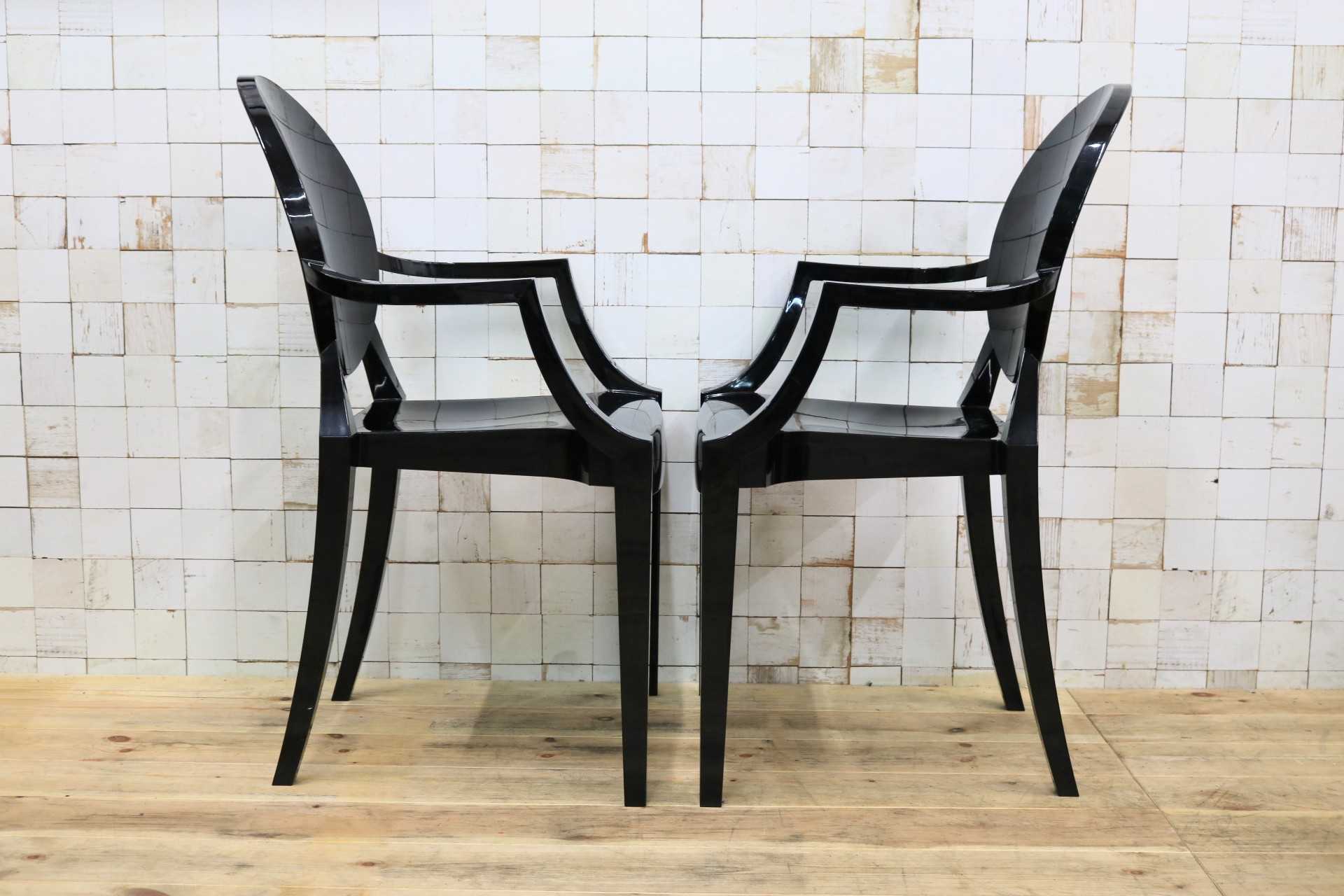 GMIK436B○Kartell / カルテル LOUIS GHOST ルイゴースト スタッキングチェア 2脚セット ガーデンチェア 椅子 アームチェア ブラック