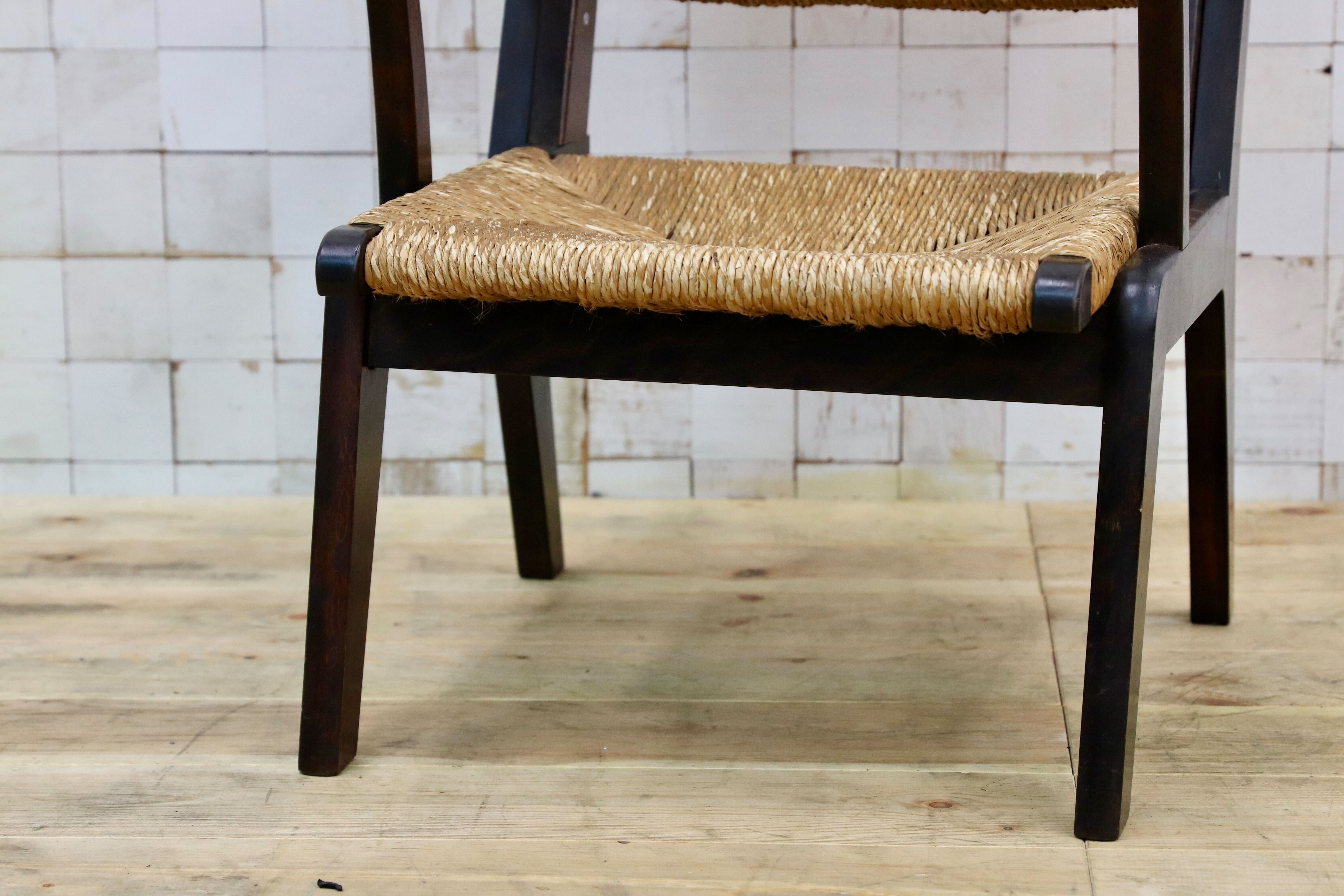 GMIK279○松本民芸家具 L型ラッシアームチェア 椅子 民藝 アンティーク イージーチェア 和モダン レトロ