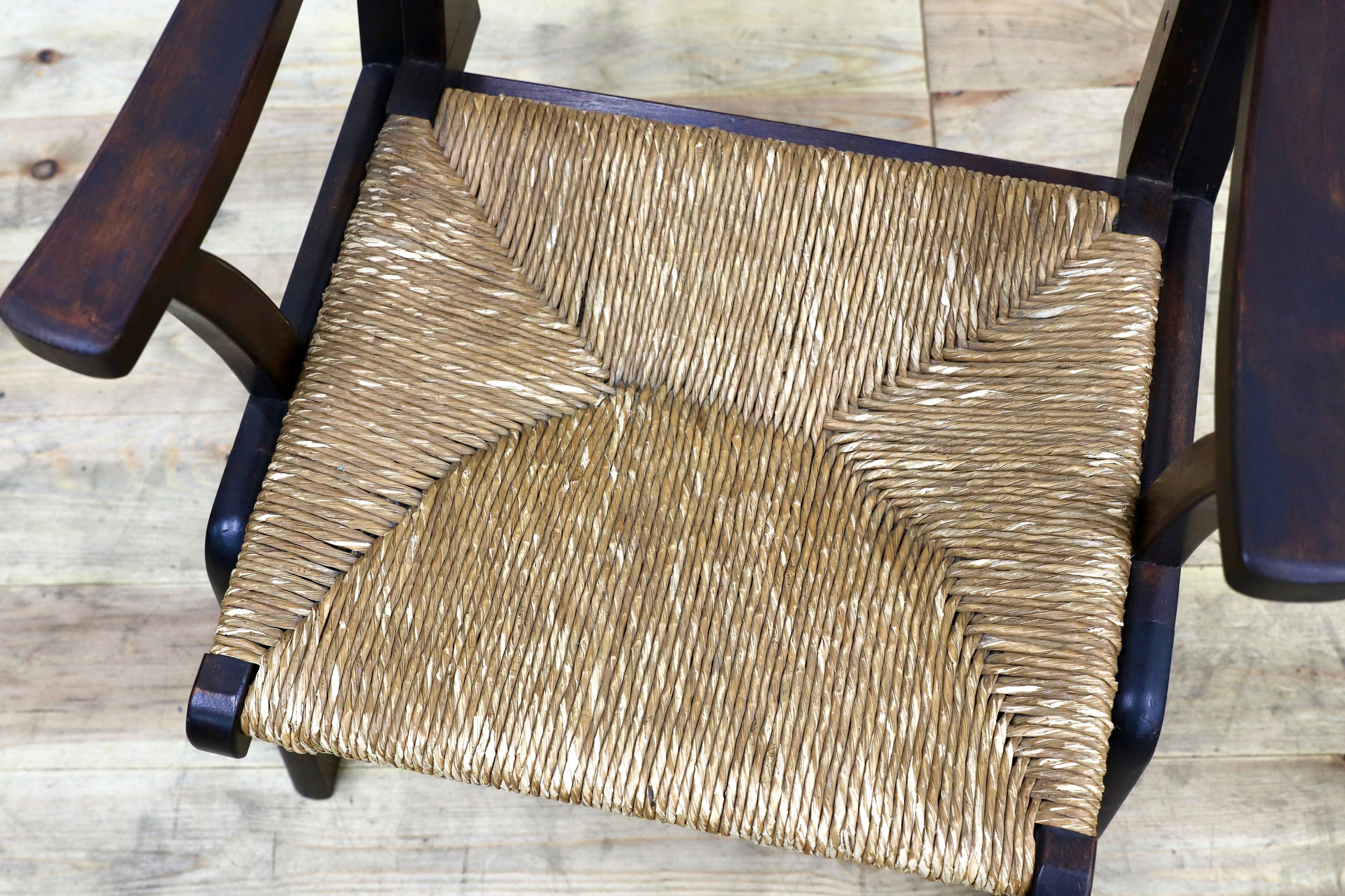 GMIK279○松本民芸家具 L型ラッシアームチェア 椅子 民藝 アンティーク イージーチェア 和モダン レトロ