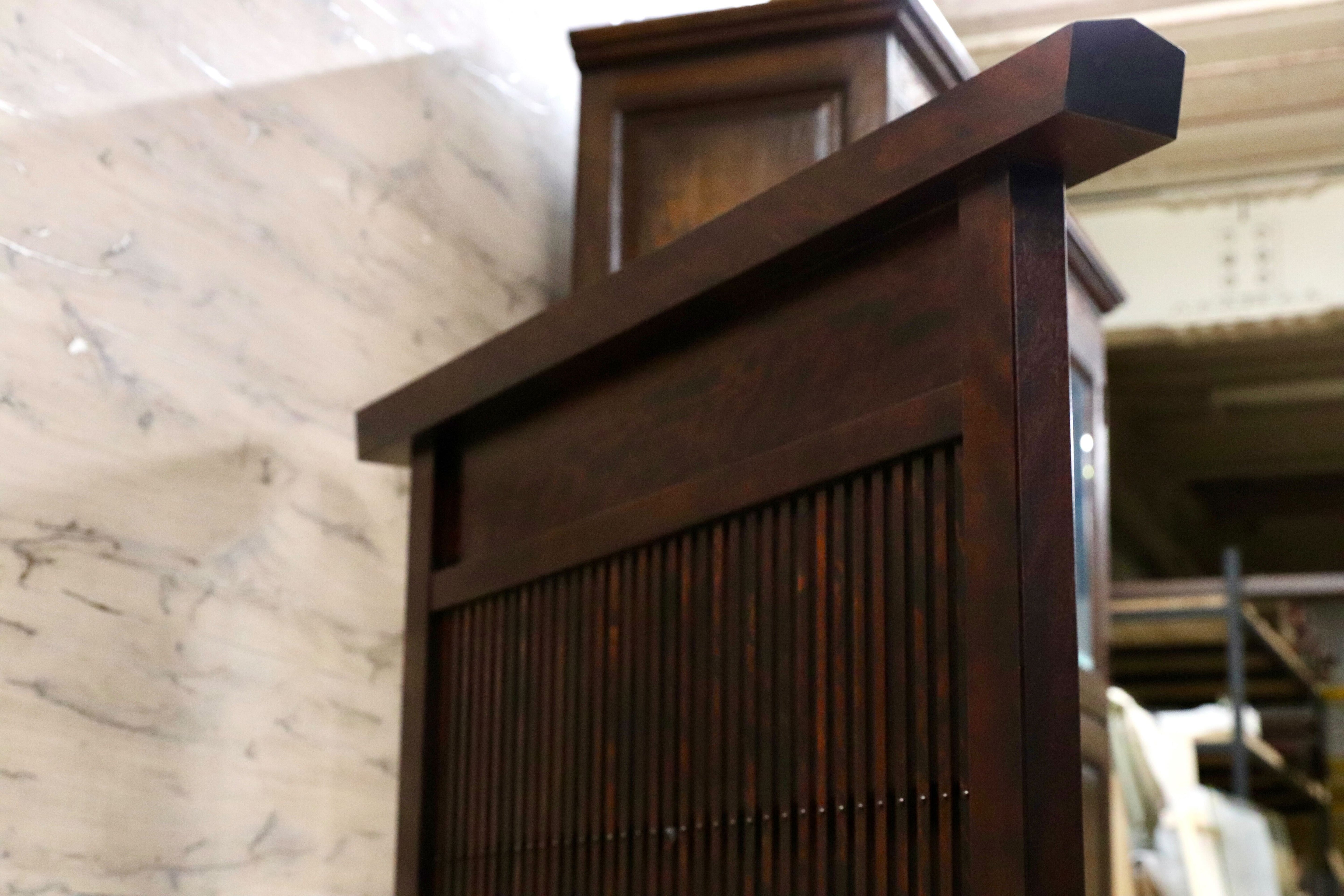 GMIS492○和製 アンティーク 衝立 パーテーション オブジェ レトロ 古民家 仕切り 樺材 検）北海道民芸家具 九州民芸家具