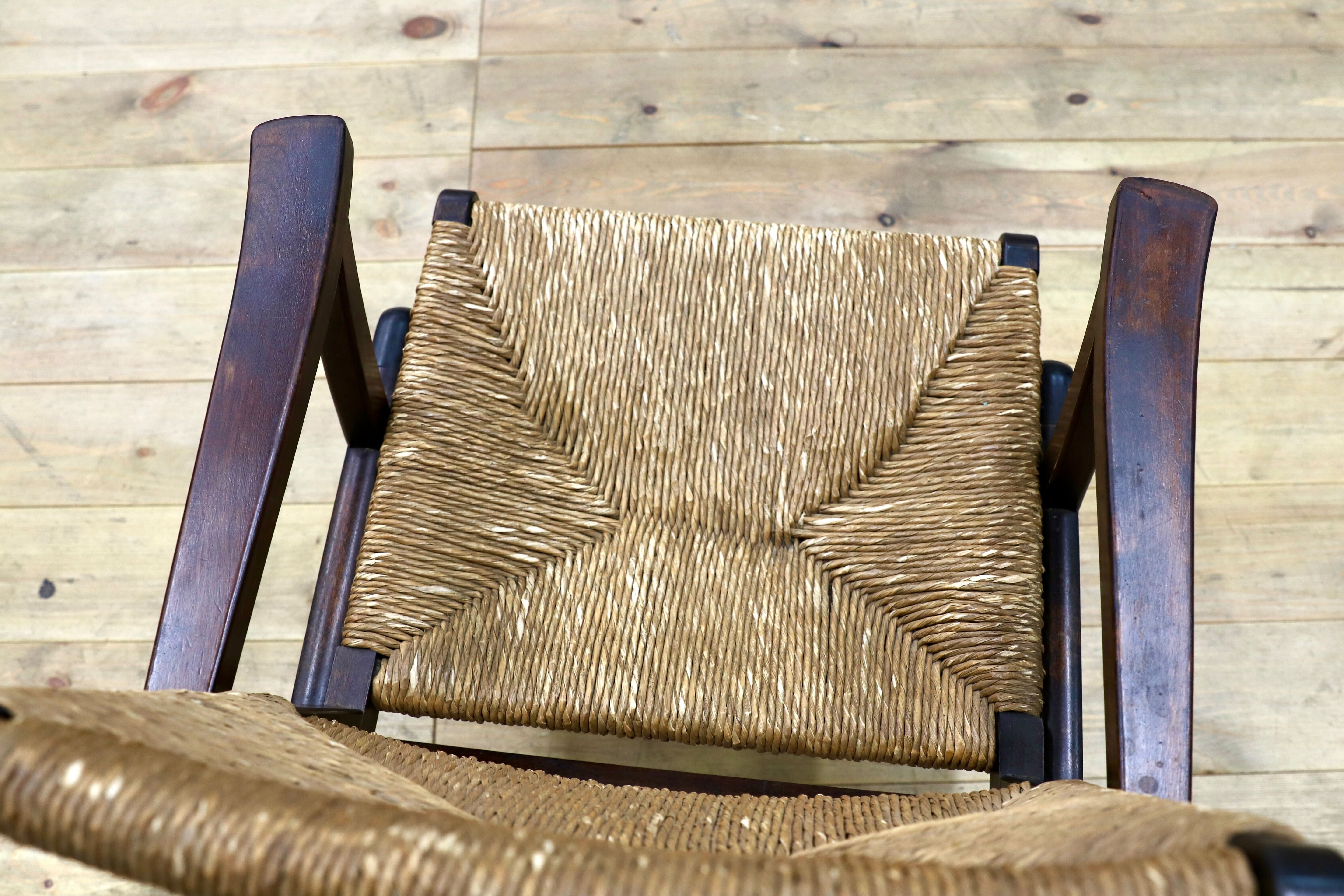 GMIK279○松本民芸家具 L型ラッシアームチェア 椅子 民藝 アンティーク イージーチェア 和モダン レトロ