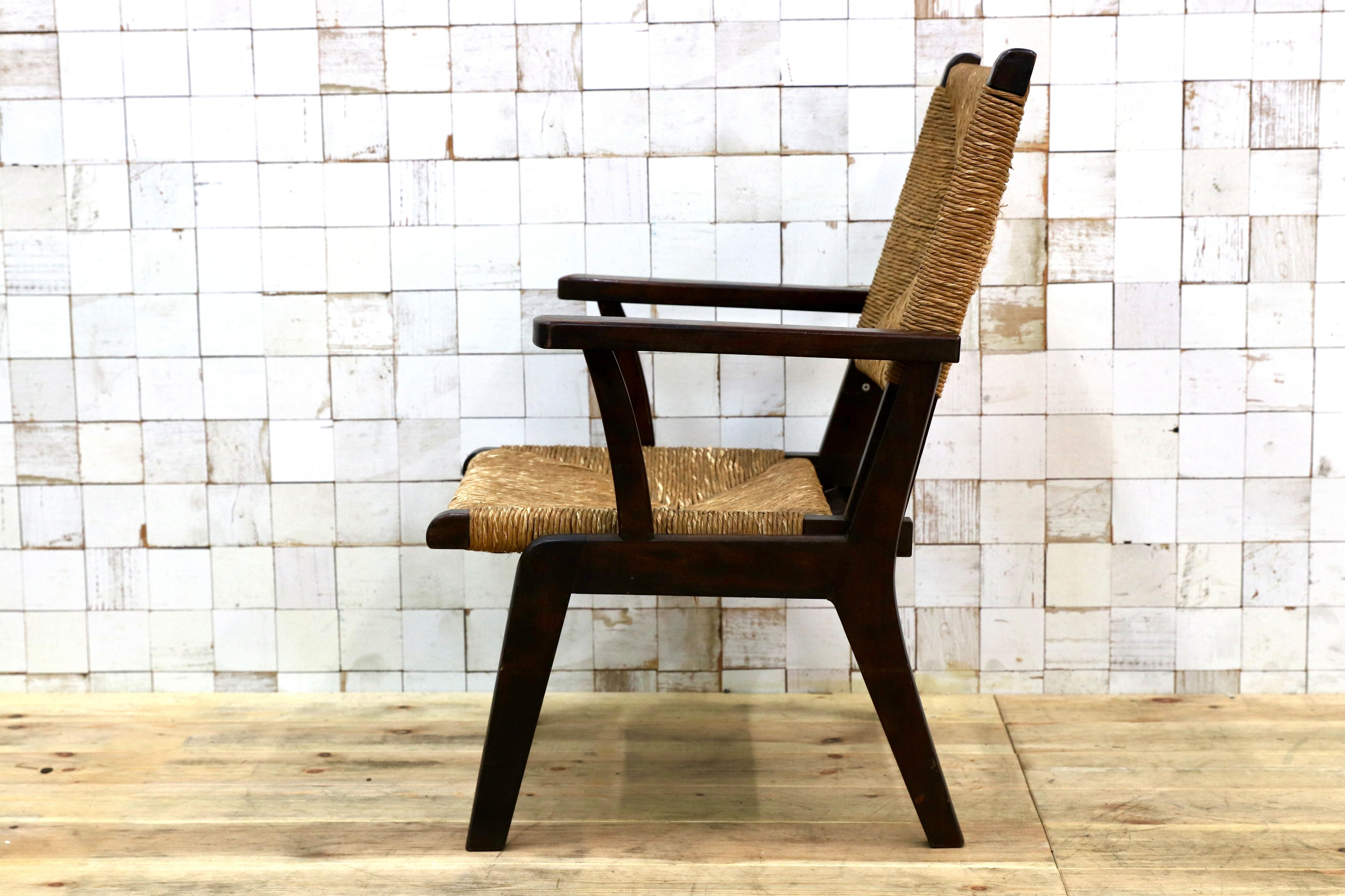 GMIK279○松本民芸家具 L型ラッシアームチェア 椅子 民藝 アンティーク イージーチェア 和モダン レトロ