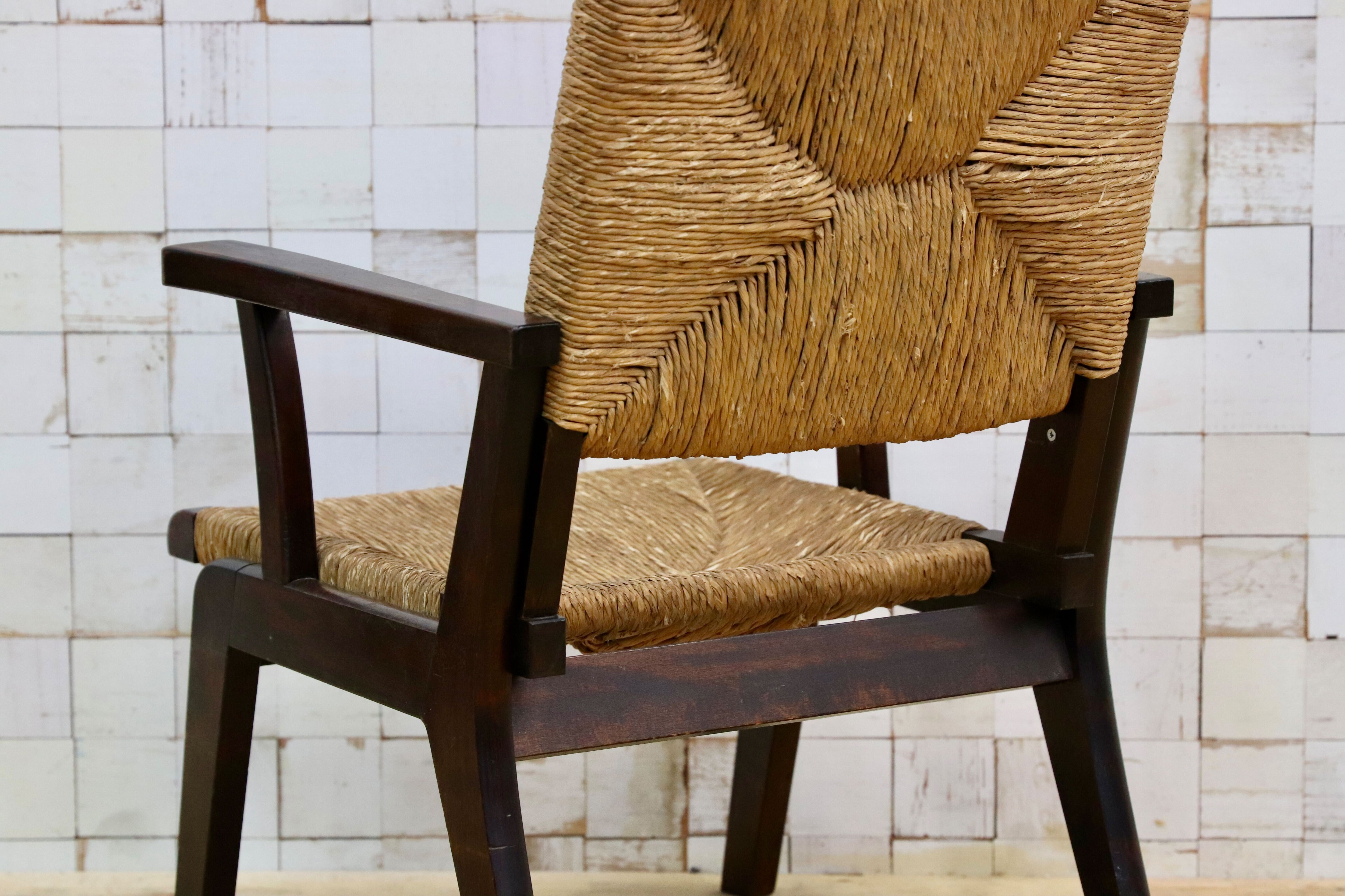 GMIK279○松本民芸家具 L型ラッシアームチェア 椅子 民藝 アンティーク イージーチェア 和モダン レトロ