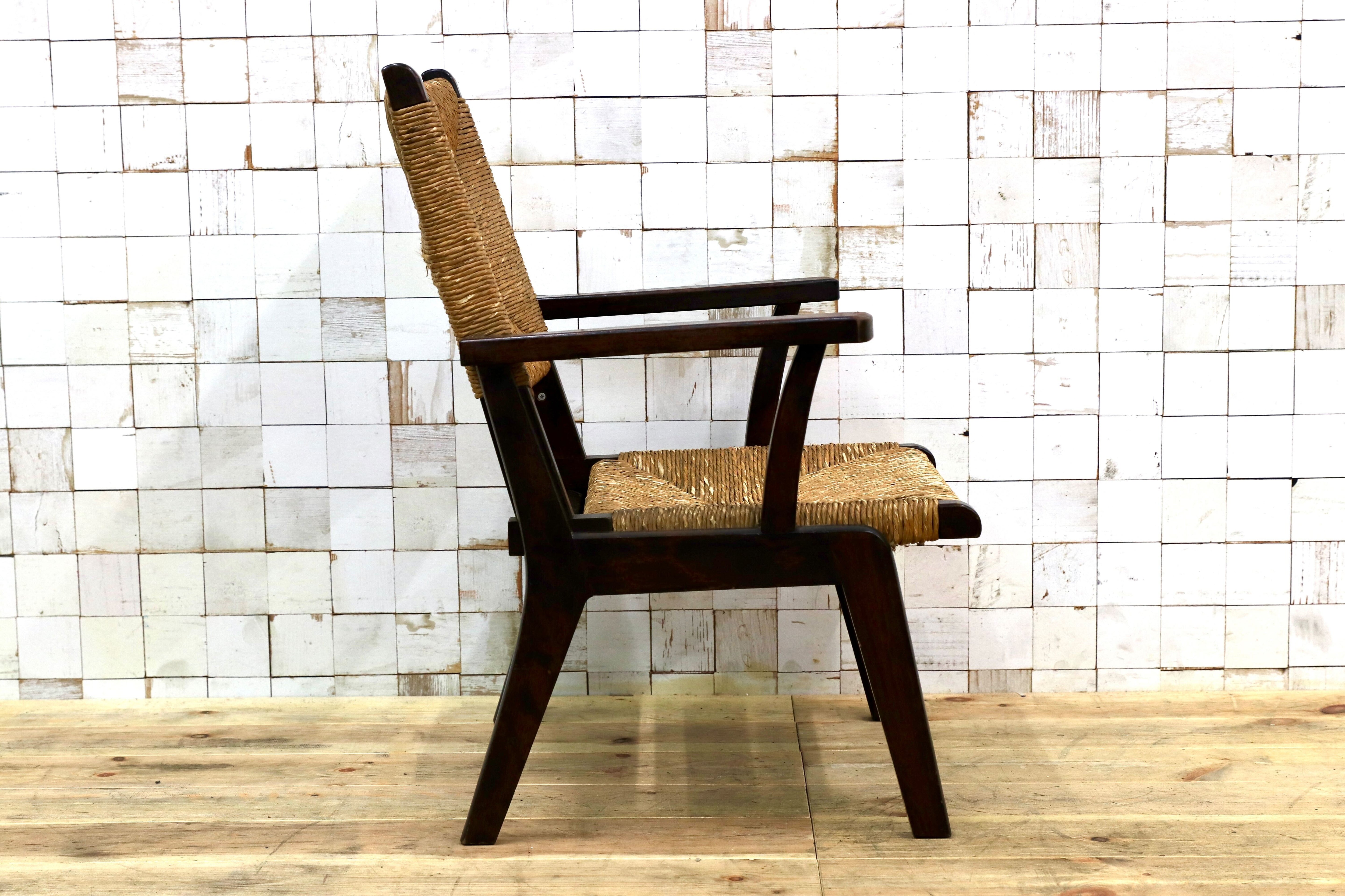 GMIK279○松本民芸家具 L型ラッシアームチェア 椅子 民藝 アンティーク イージーチェア 和モダン レトロ