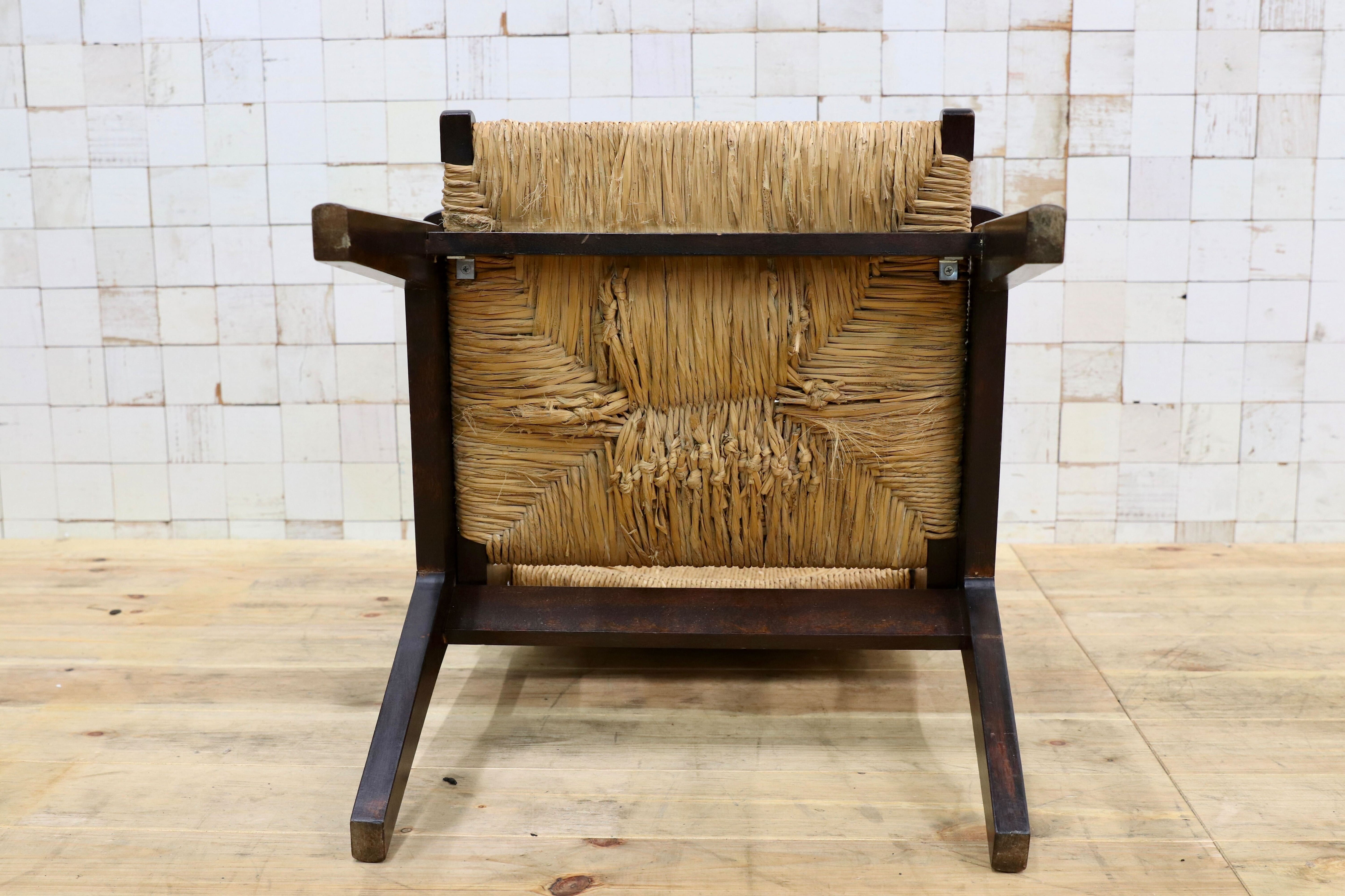 GMIK279○松本民芸家具 L型ラッシアームチェア 椅子 民藝 アンティーク イージーチェア 和モダン レトロ